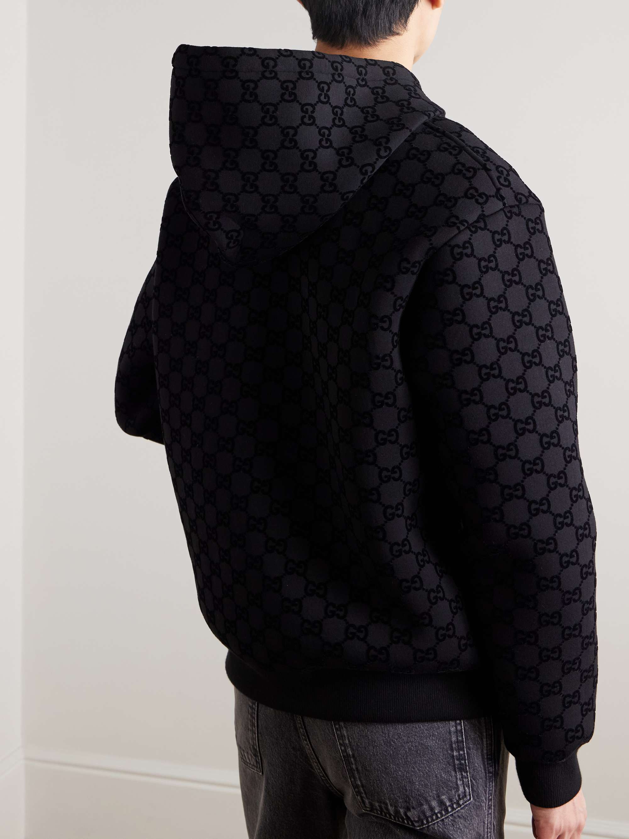 GUCCI Logo-Flocked Jersey Zip-Up Hoodie for Men | MR PORTER