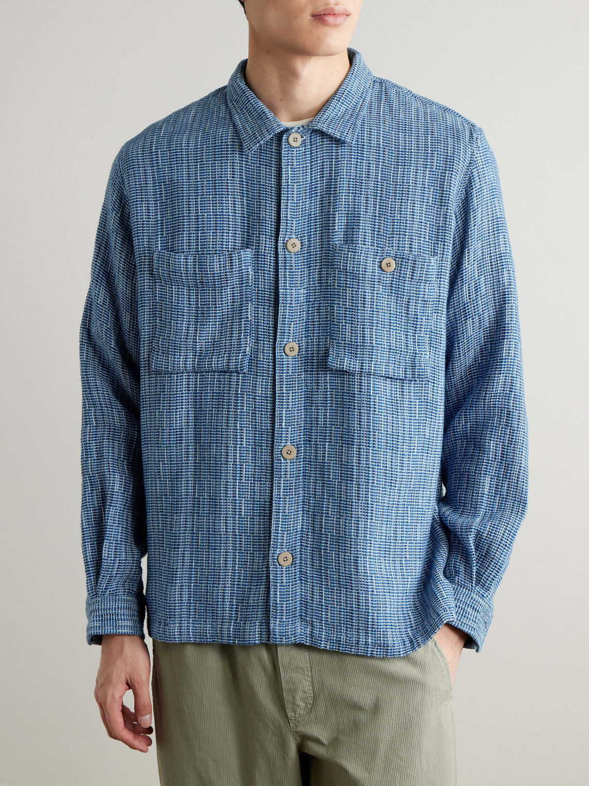  Folk - Patch Basketweave Cotton Overshirt - Men - Blue - S 