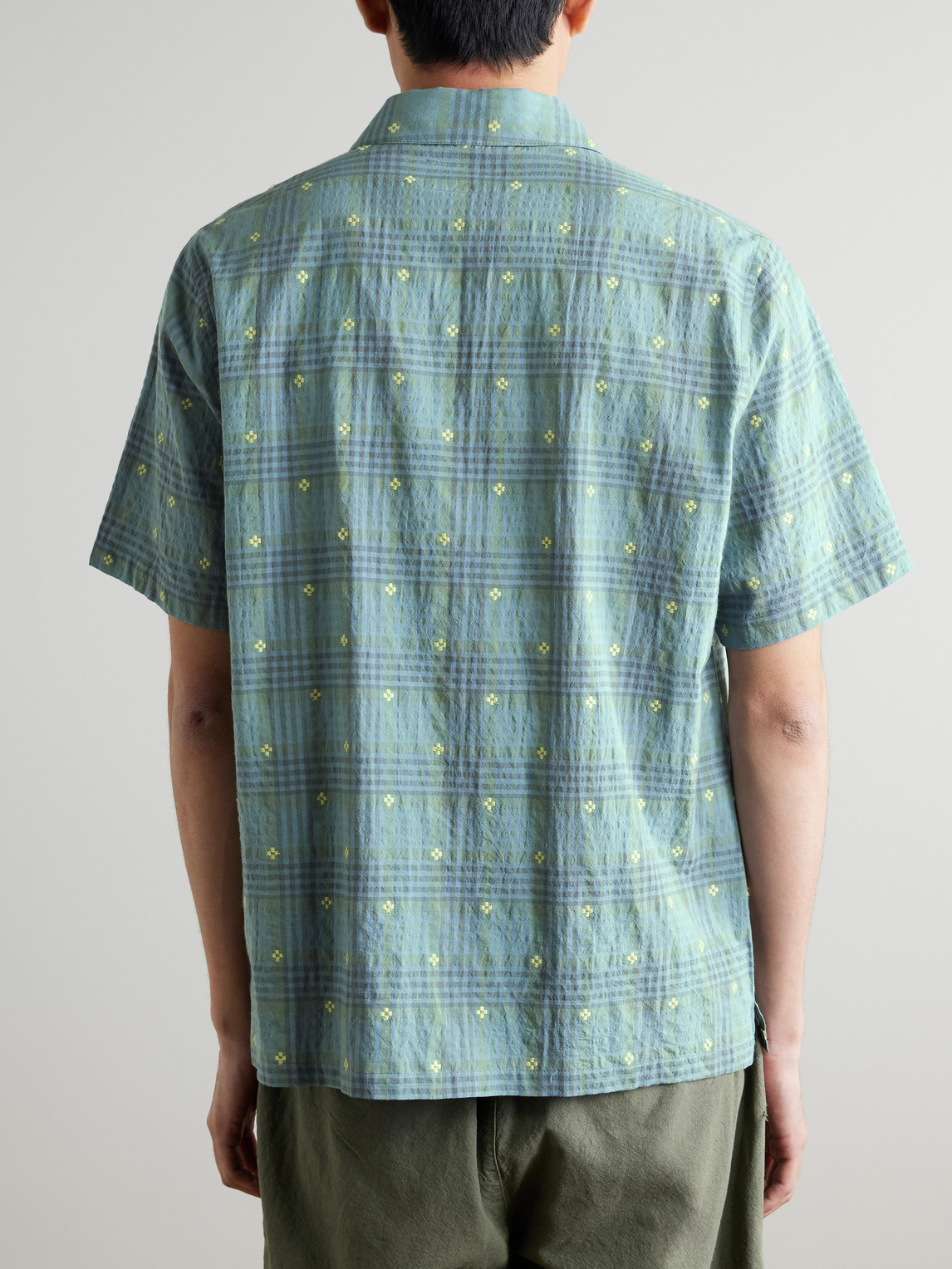  Folk - Gabe Embroidered Checked Linen And Cotton-blend Shirt - Men - Blue - S 