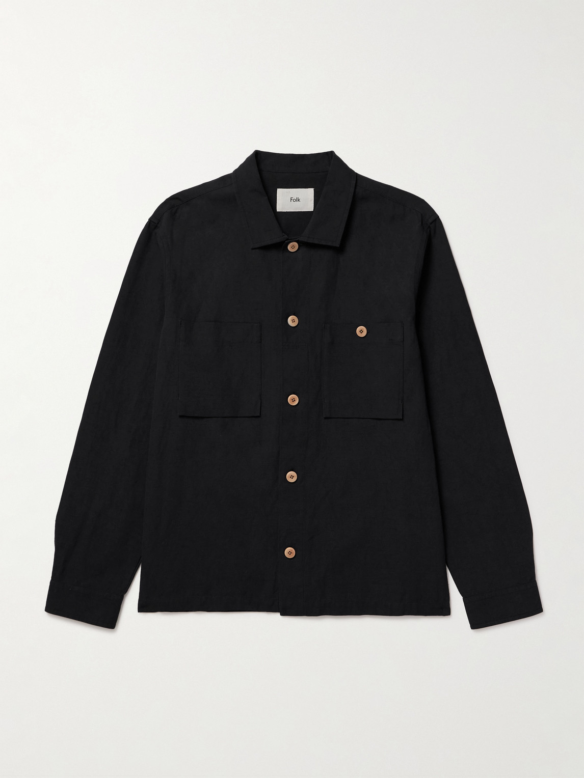 Folk Patch Linen And Cotton-blend Overshirt In Black