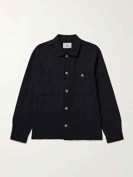 FOLK Patch Linen and Cotton-Blend Overshirt