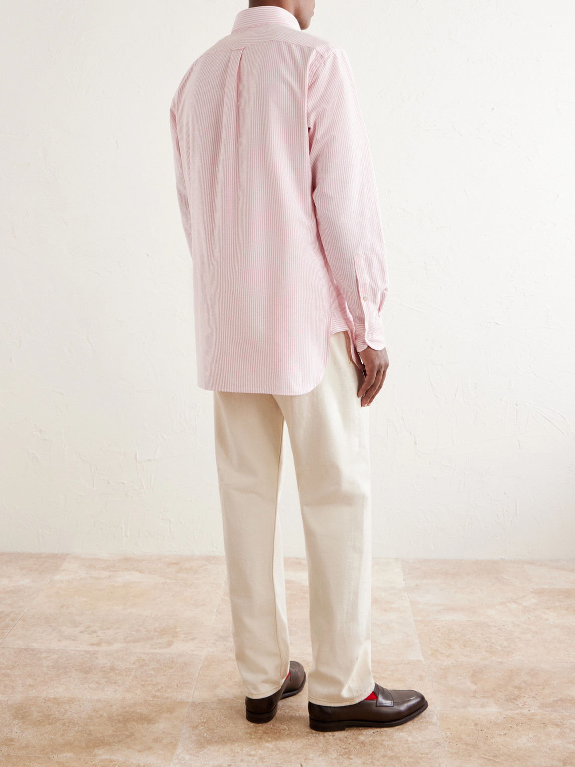 Button-Down Collar Striped Cotton Shirt
