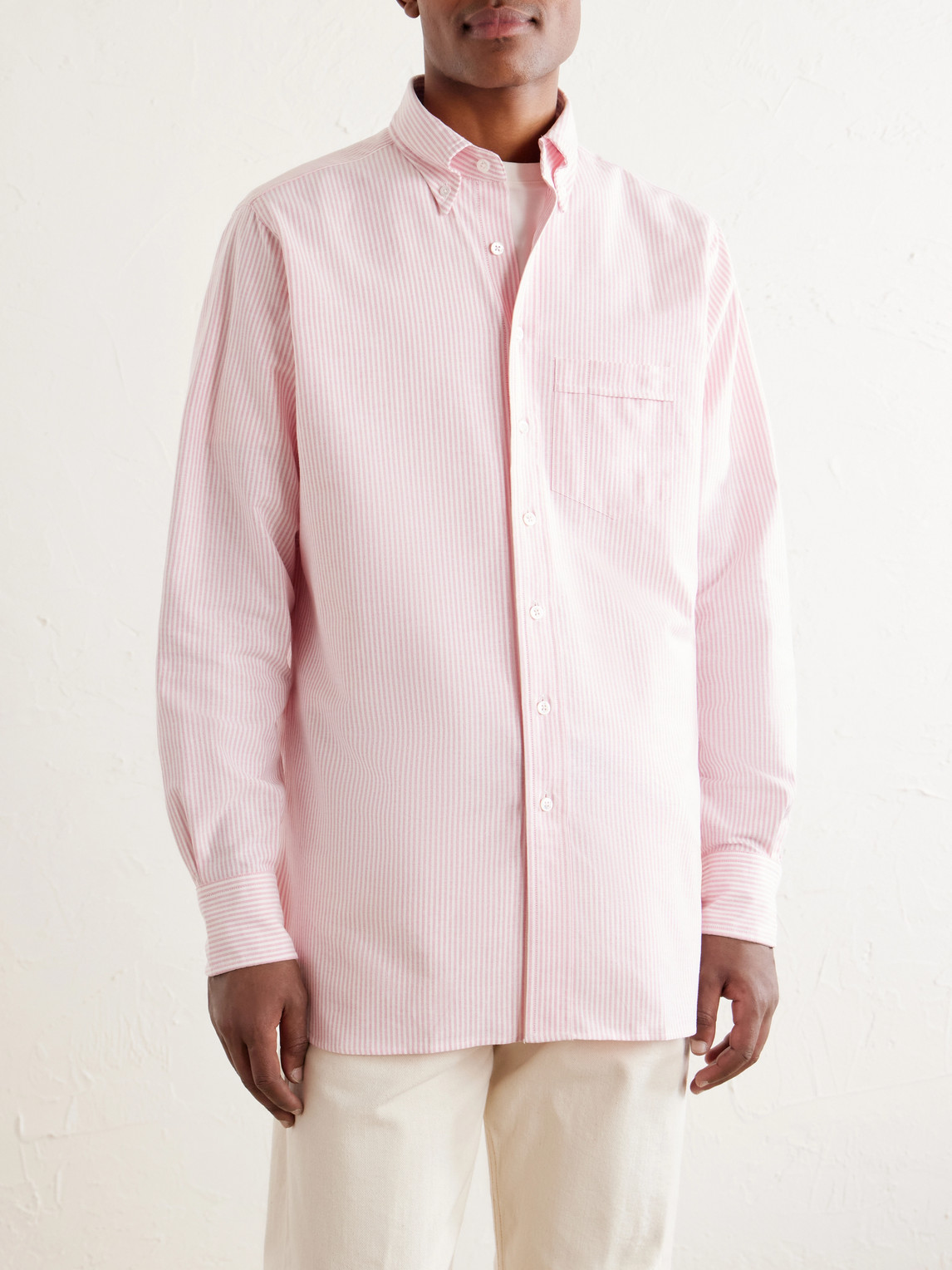 Button-Down Collar Striped Cotton Shirt