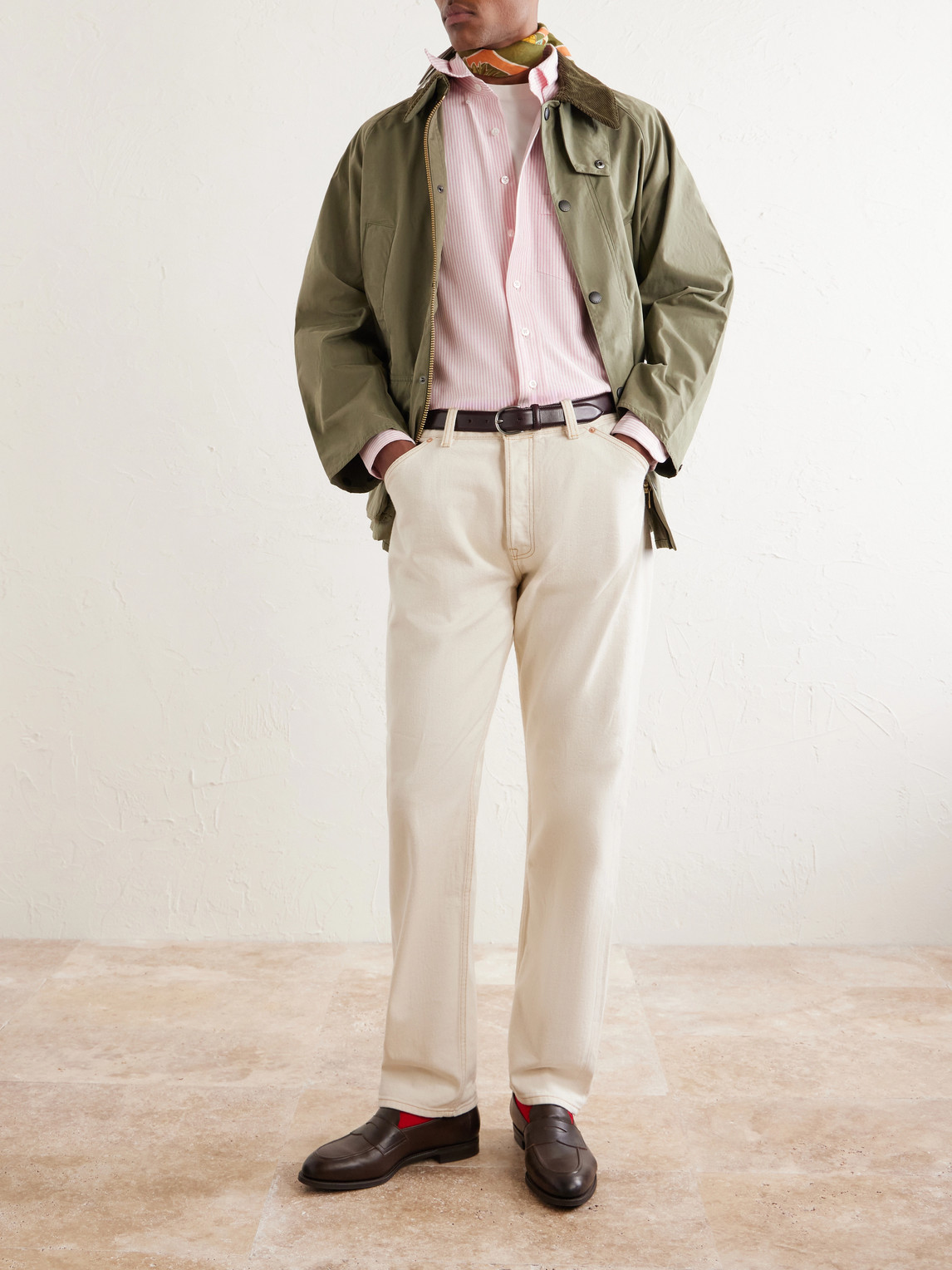 Button-Down Collar Striped Cotton Shirt