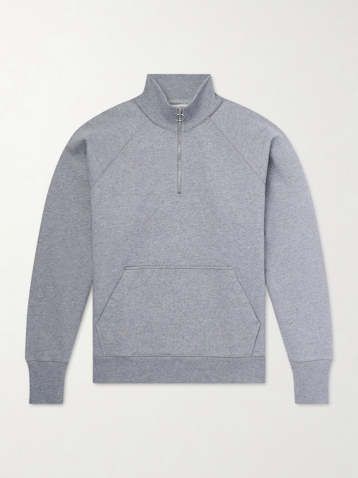 Drake's Cotton-jersey Half-zip Sweater In Gray