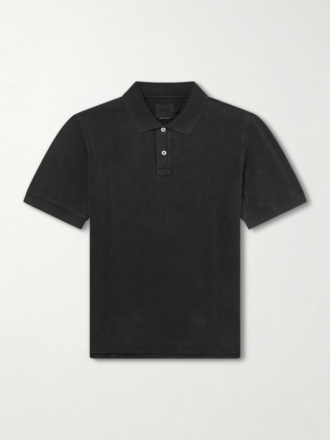 Drake's Stone-washed Cotton-piqué Polo Shirt In Black