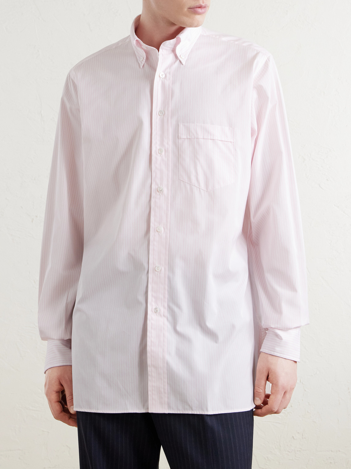 Button-Down Collar Striped Cotton-Poplin Shirt