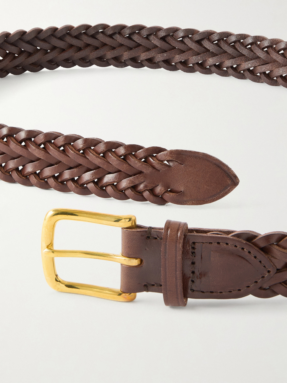  Drake's - 3cm Woven Leather Belt - Men - Brown - L 