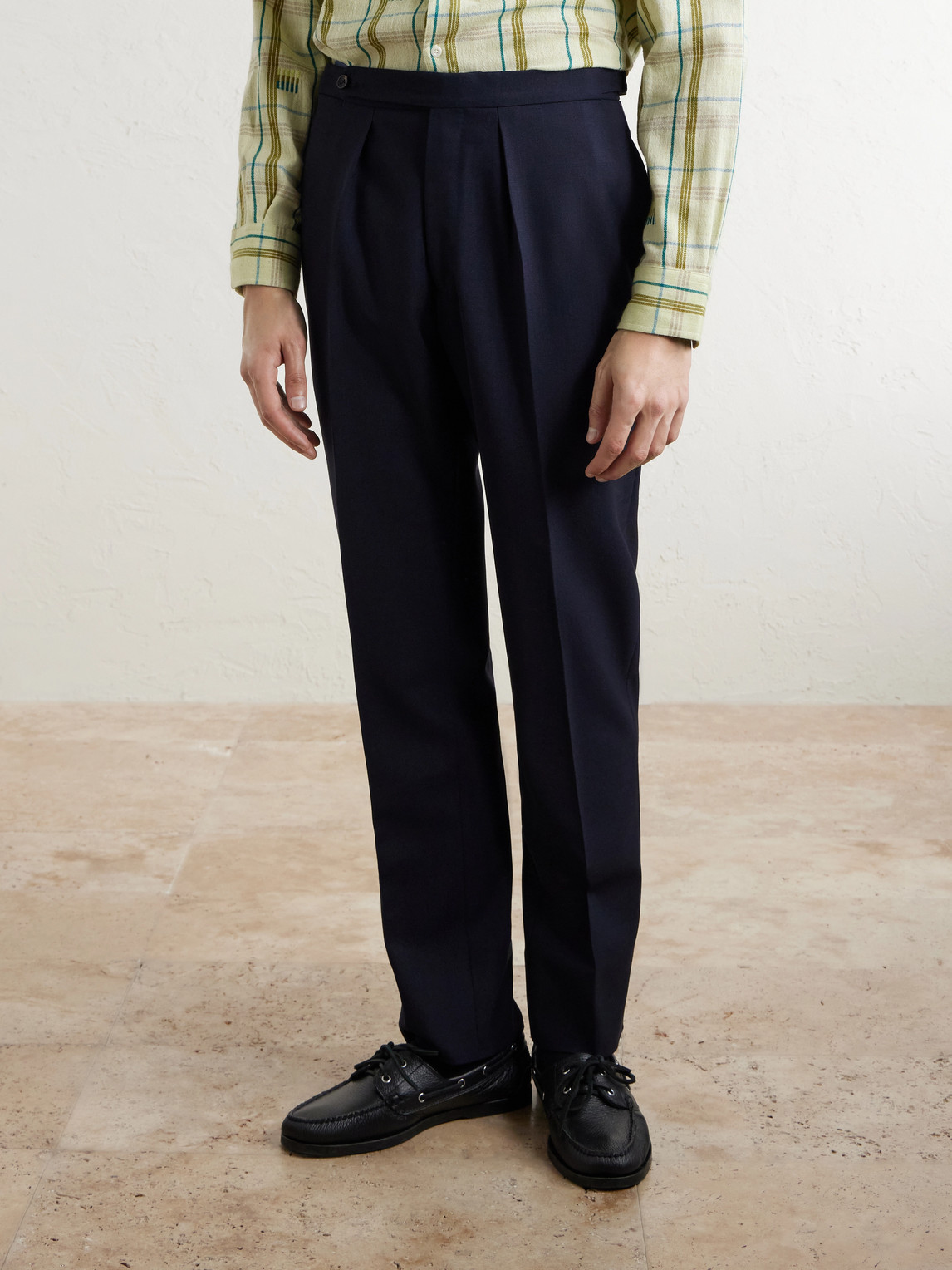 Straight-Leg Pleated Virgin Wool Suit Trousers