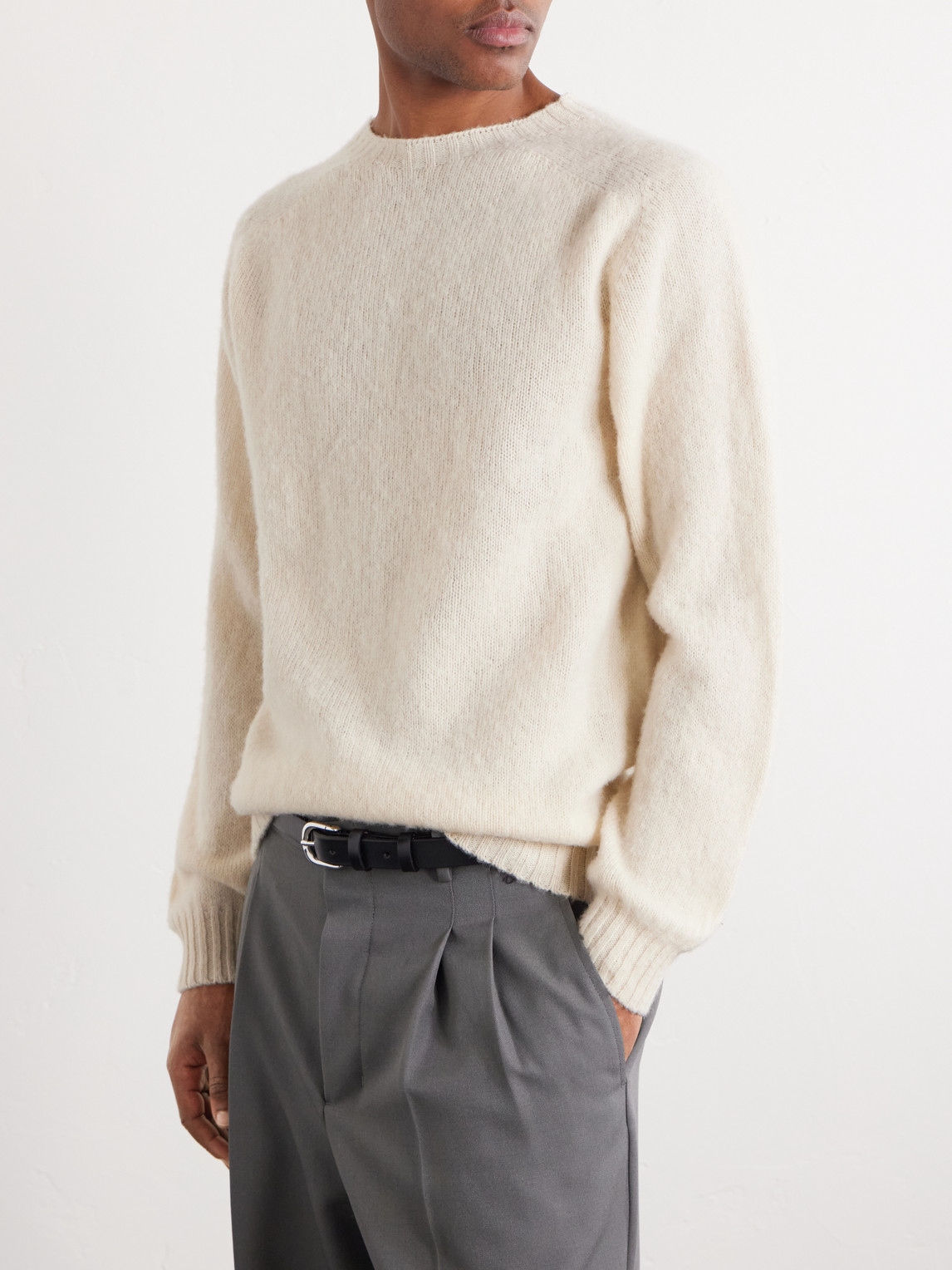  Drake's - Brushed Shetland Wool Sweater - Men - Neutrals - S 