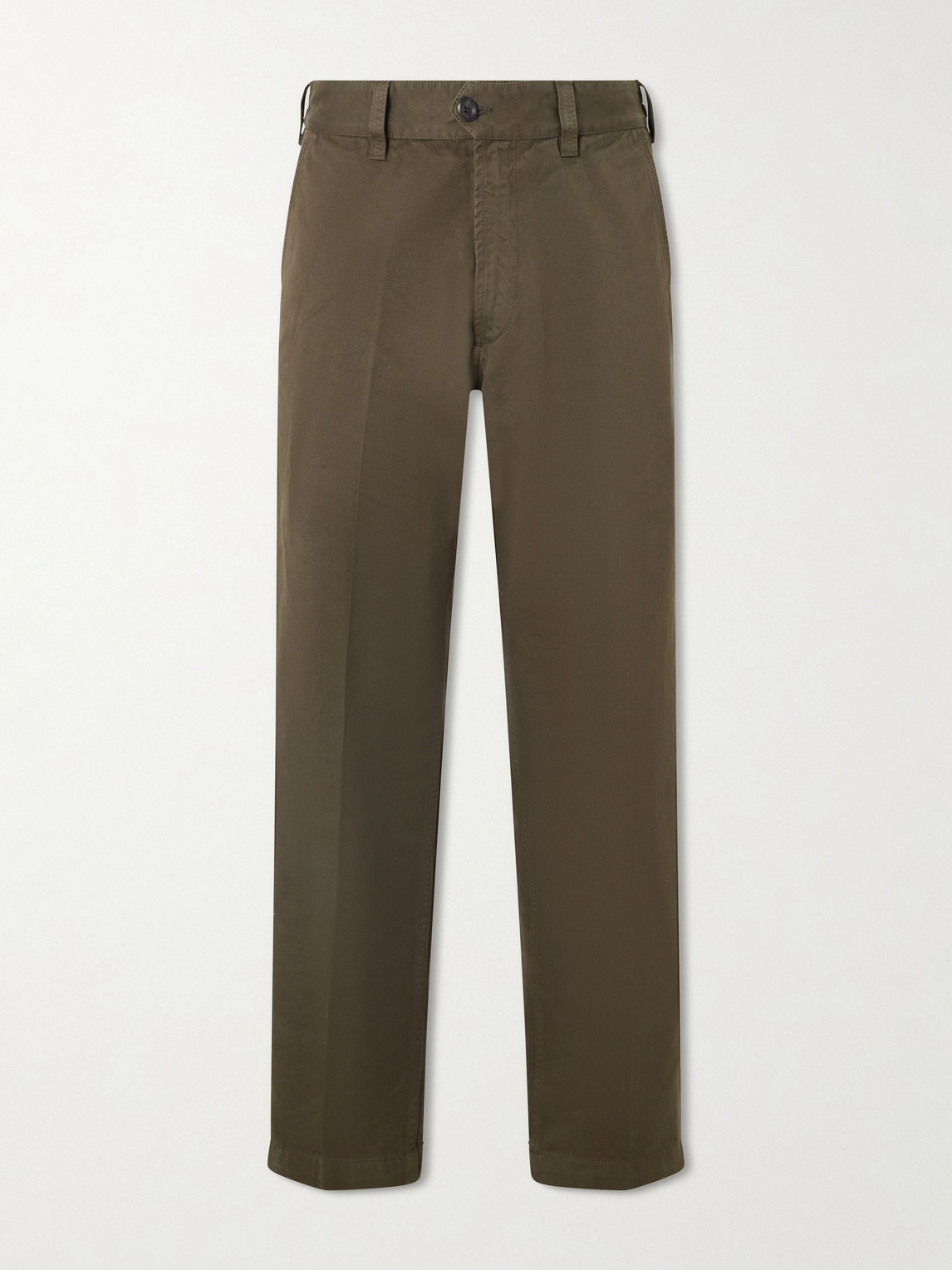 Drake's Straight-leg Peached Cotton-twill Trousers In Green