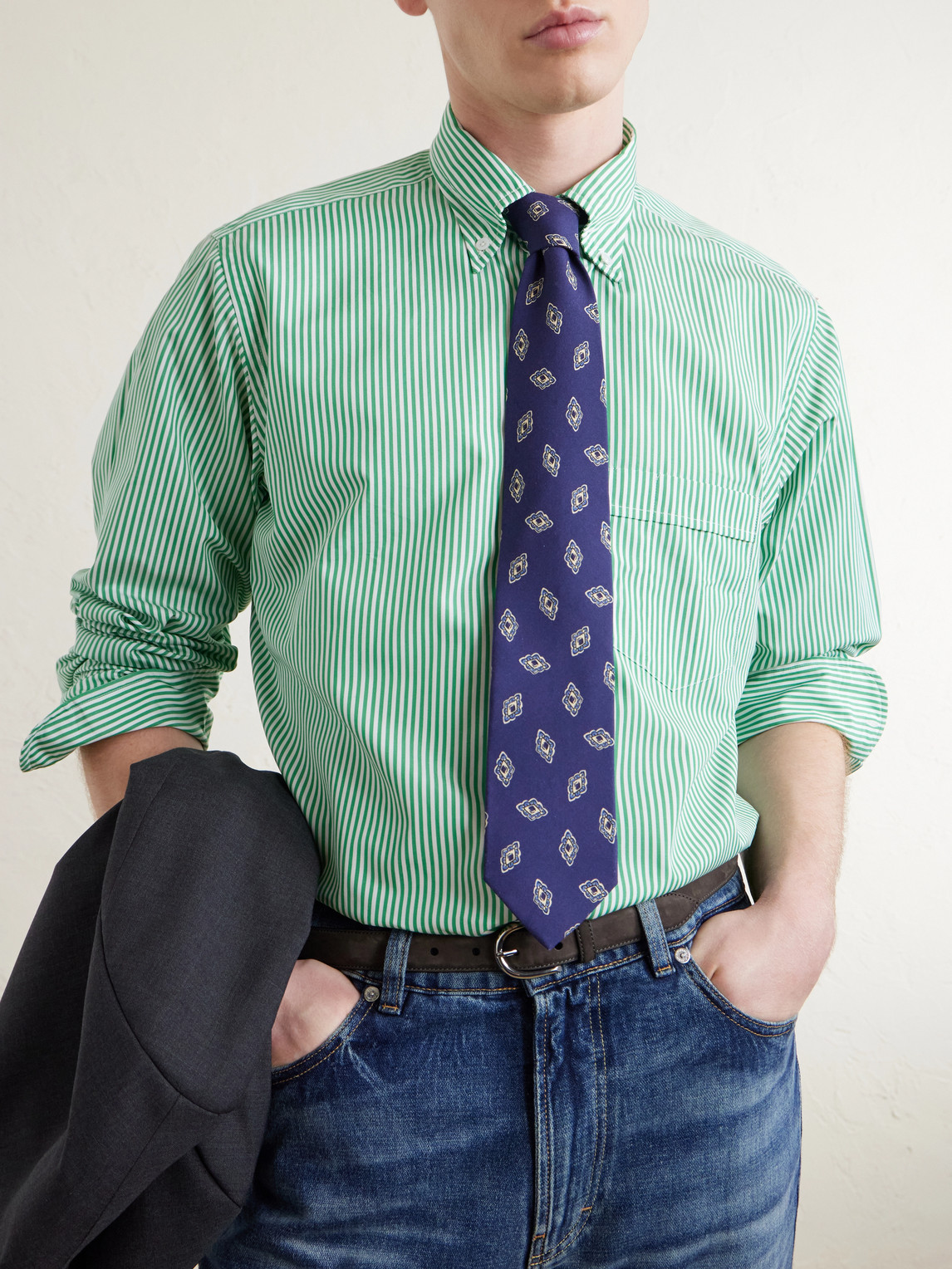 Button-Down Collar Striped Cotton-Poplin Shirt