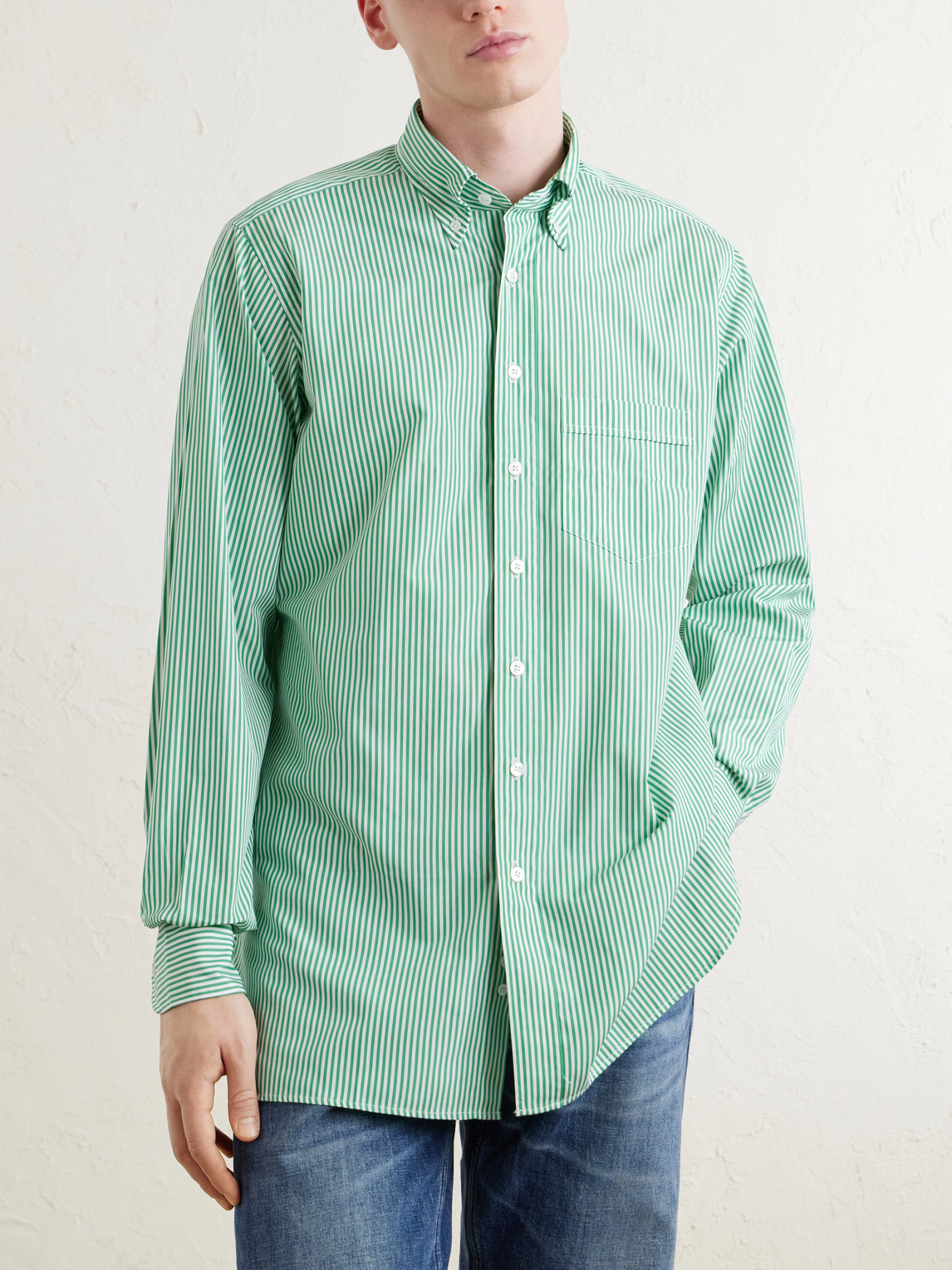 Button-Down Collar Striped Cotton-Poplin Shirt
