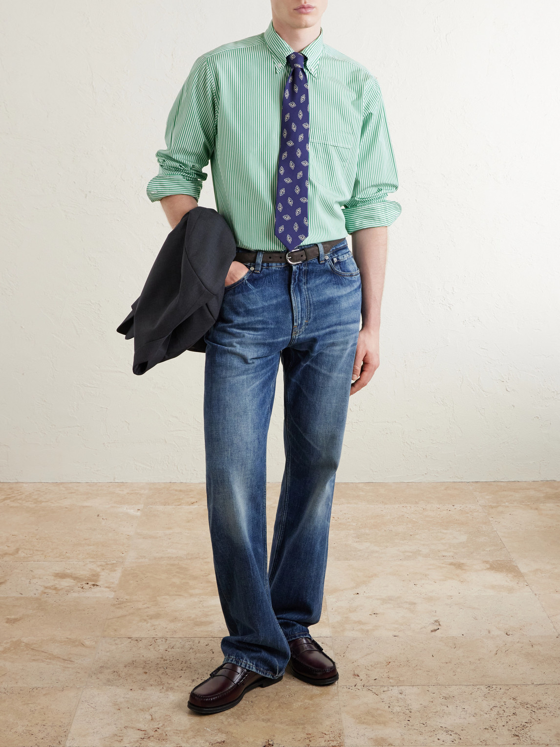 Button-Down Collar Striped Cotton-Poplin Shirt