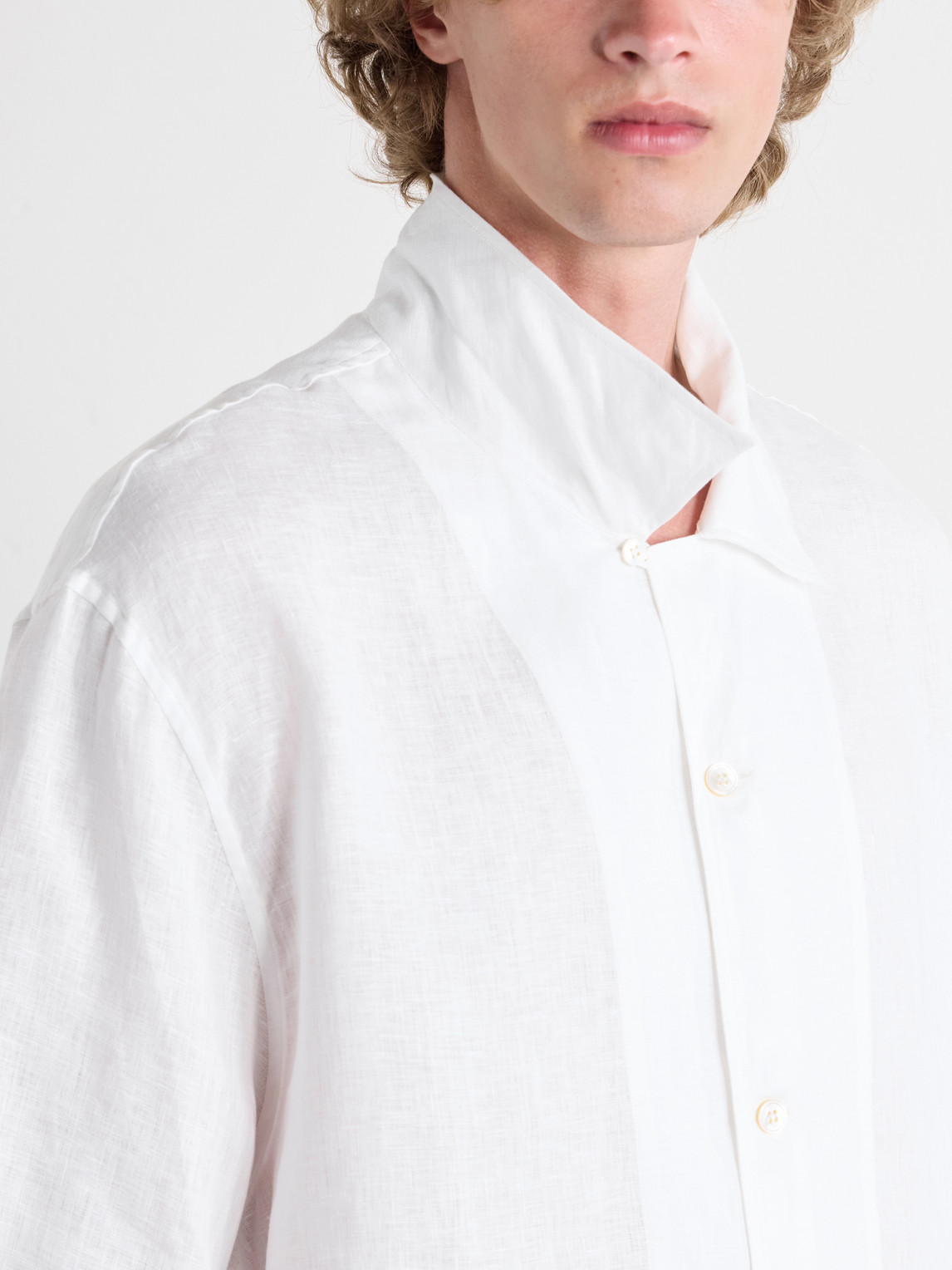 Convertible-Collar Linen Shirt