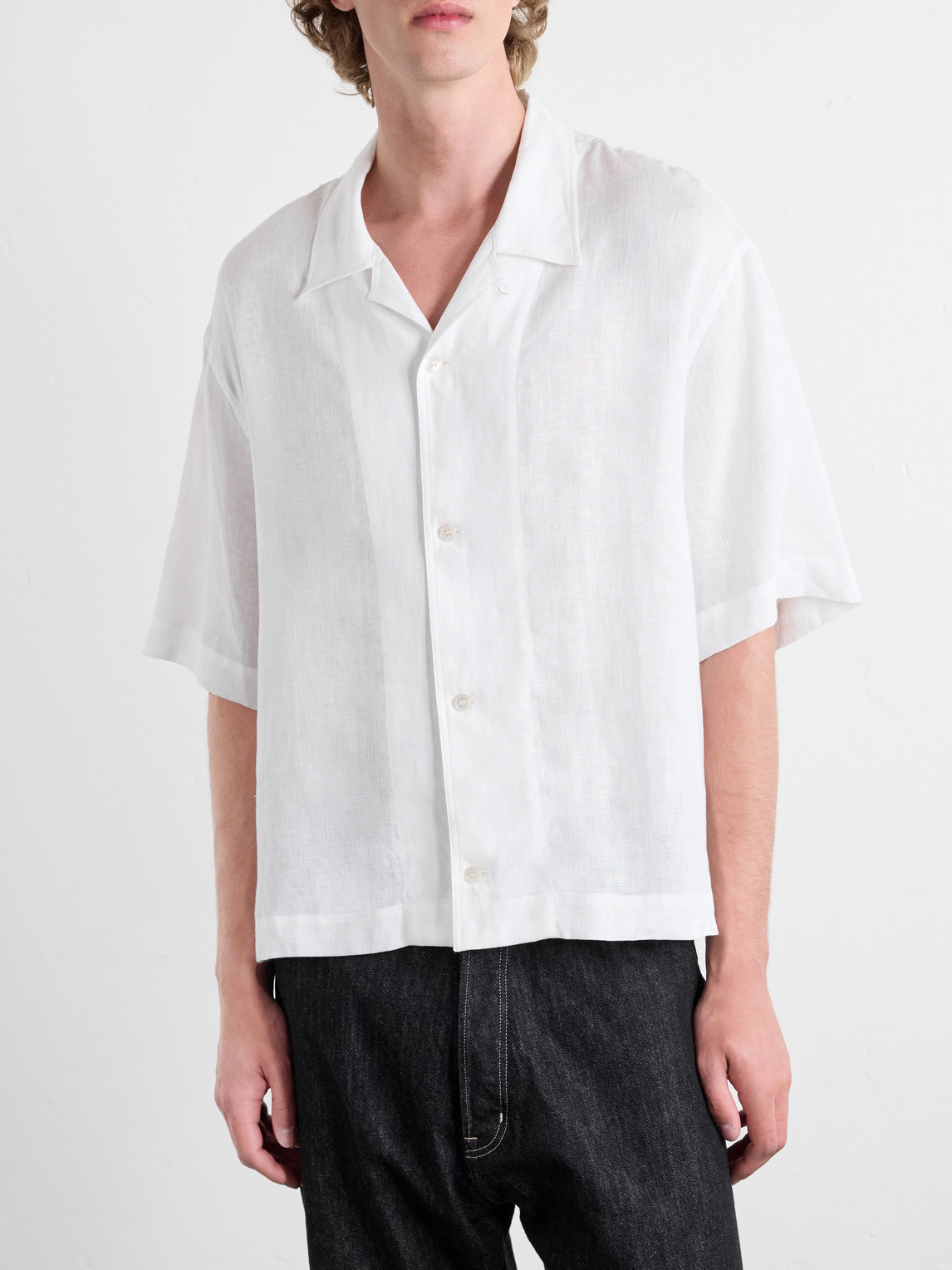 Convertible-Collar Linen Shirt