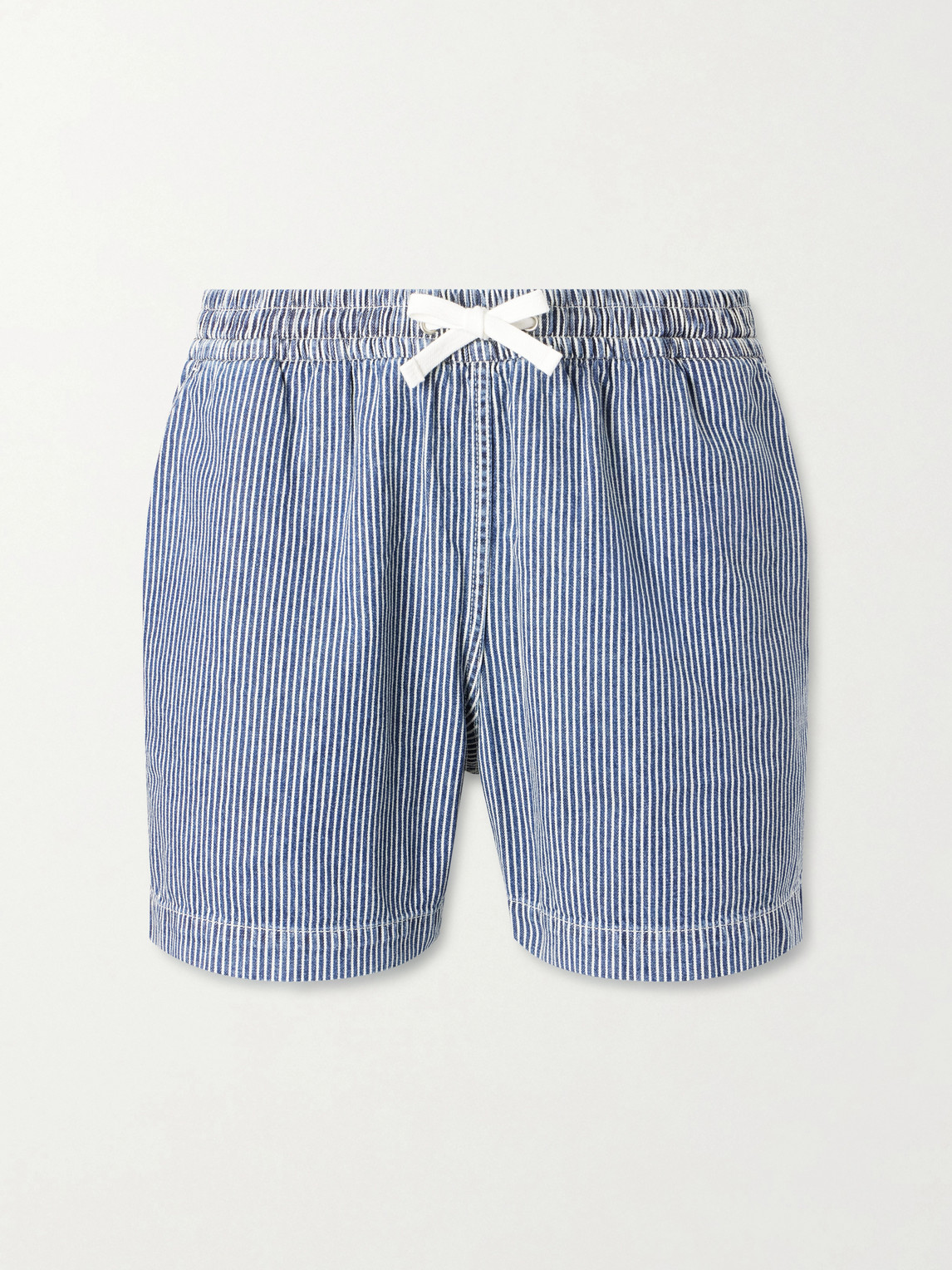 Drake's Straight-leg Striped Cotton Drawstring Shorts In Blue