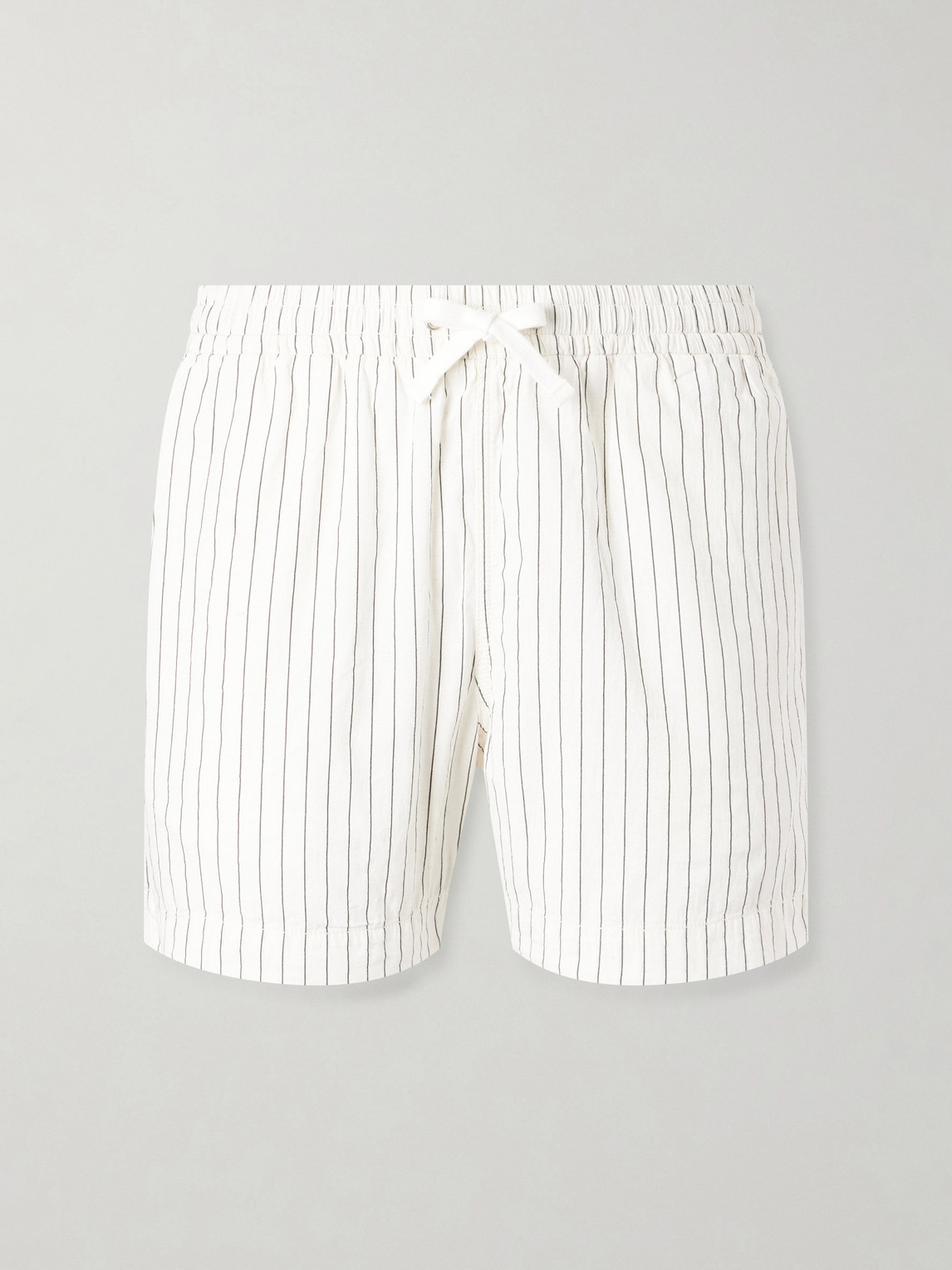 Drake's Straight-leg Striped Cotton And Linen-blend Drawstring Shorts In White