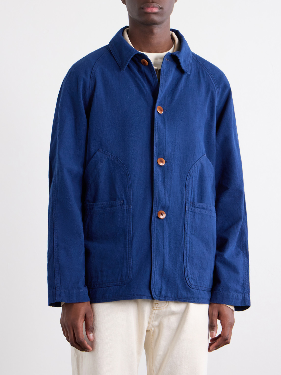  Drake's - Cotton And Linen-blend Chore Jacket - Men - Blue - Uk/us 38 