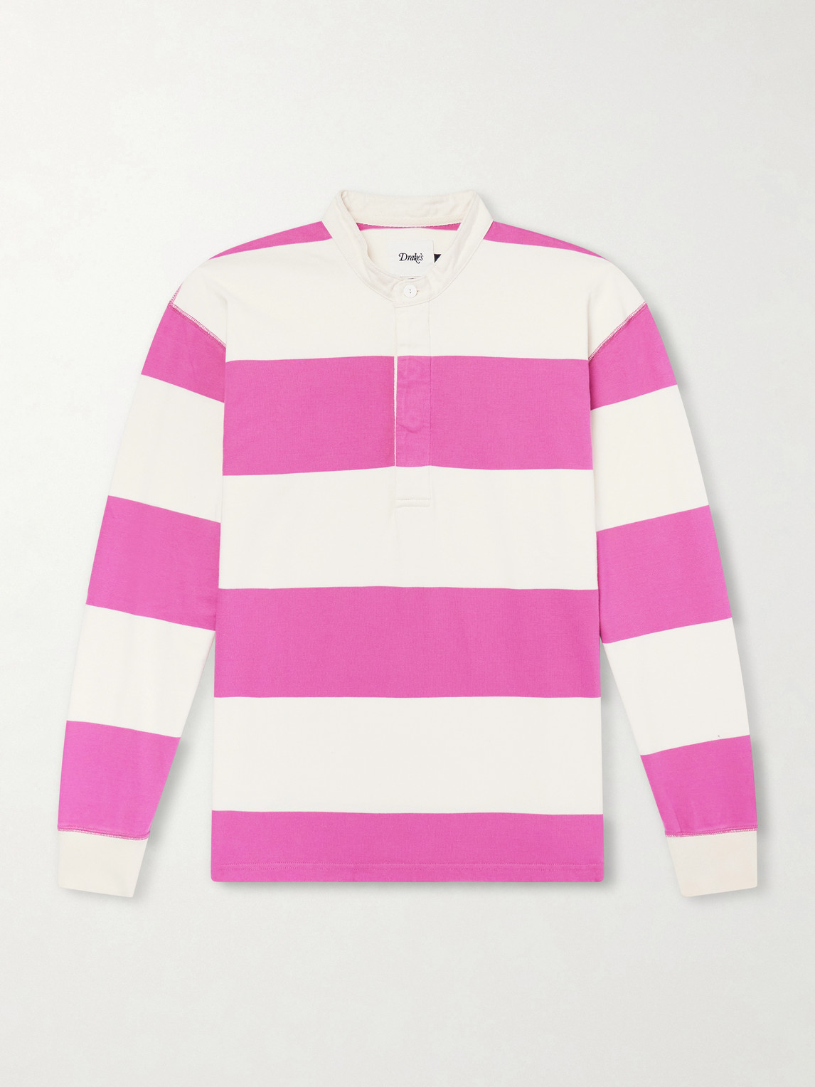 Drake's Grandad-Collar Striped Cotton-Jersey Half-Placket Shirten