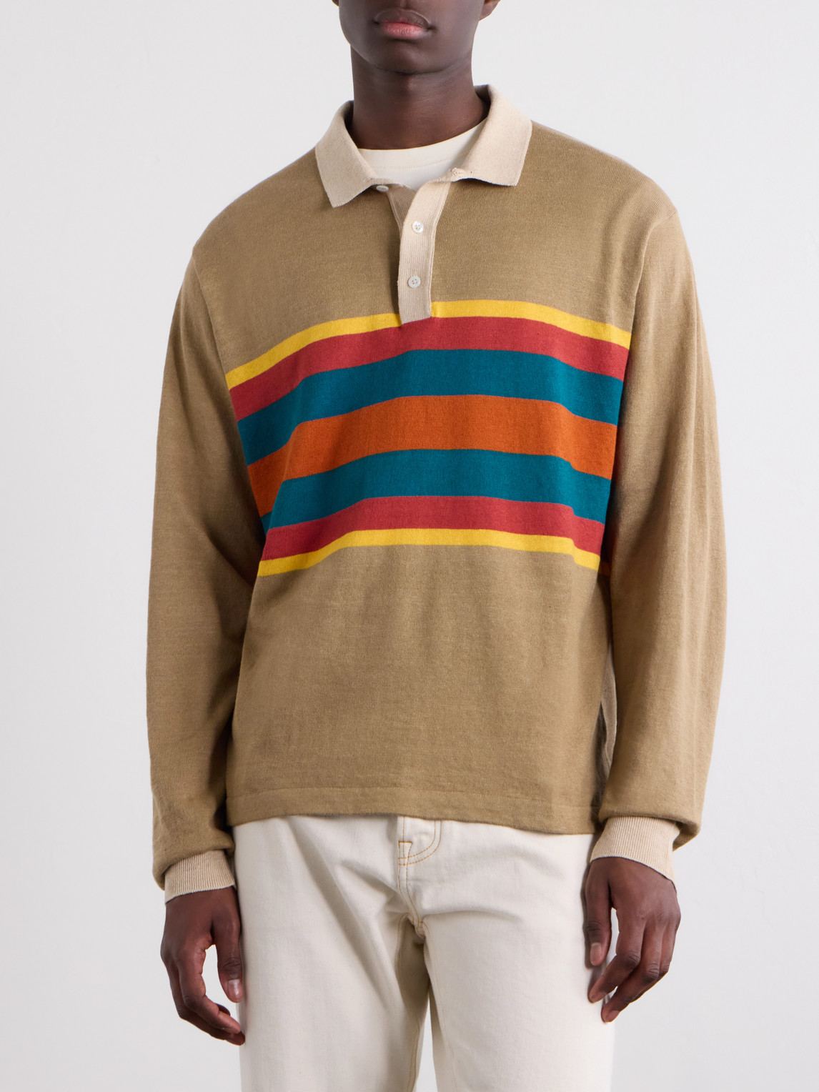 Striped Linen And Cotton-Blend Polo Shirt
