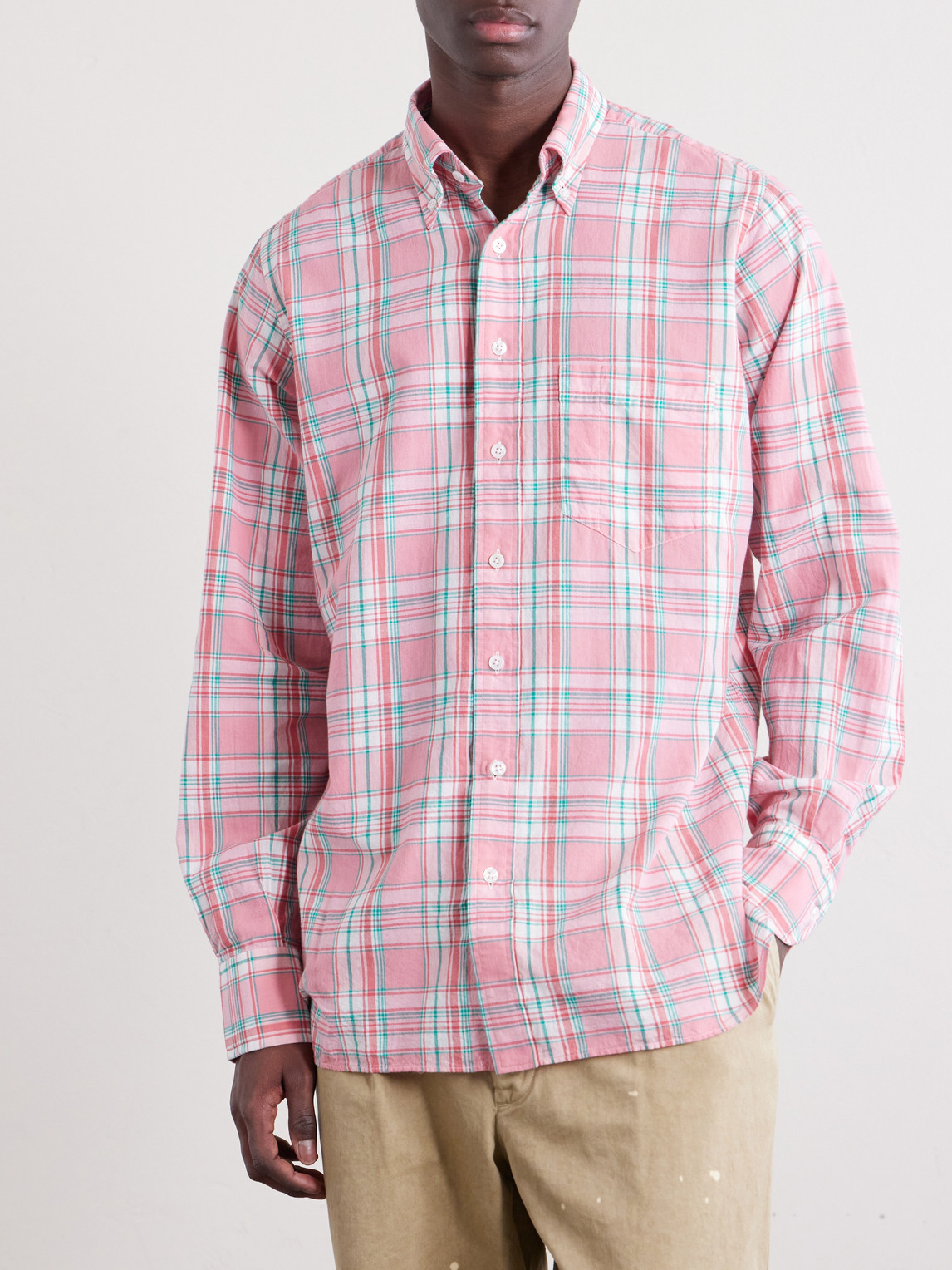  Drake's - Checked Cotton Shirt - Men - Pink - S 