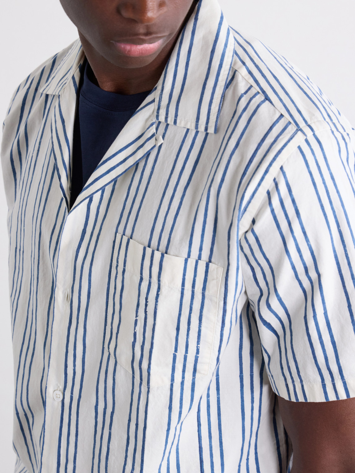 Camp-Collar Striped Cotton-Poplin Shirt