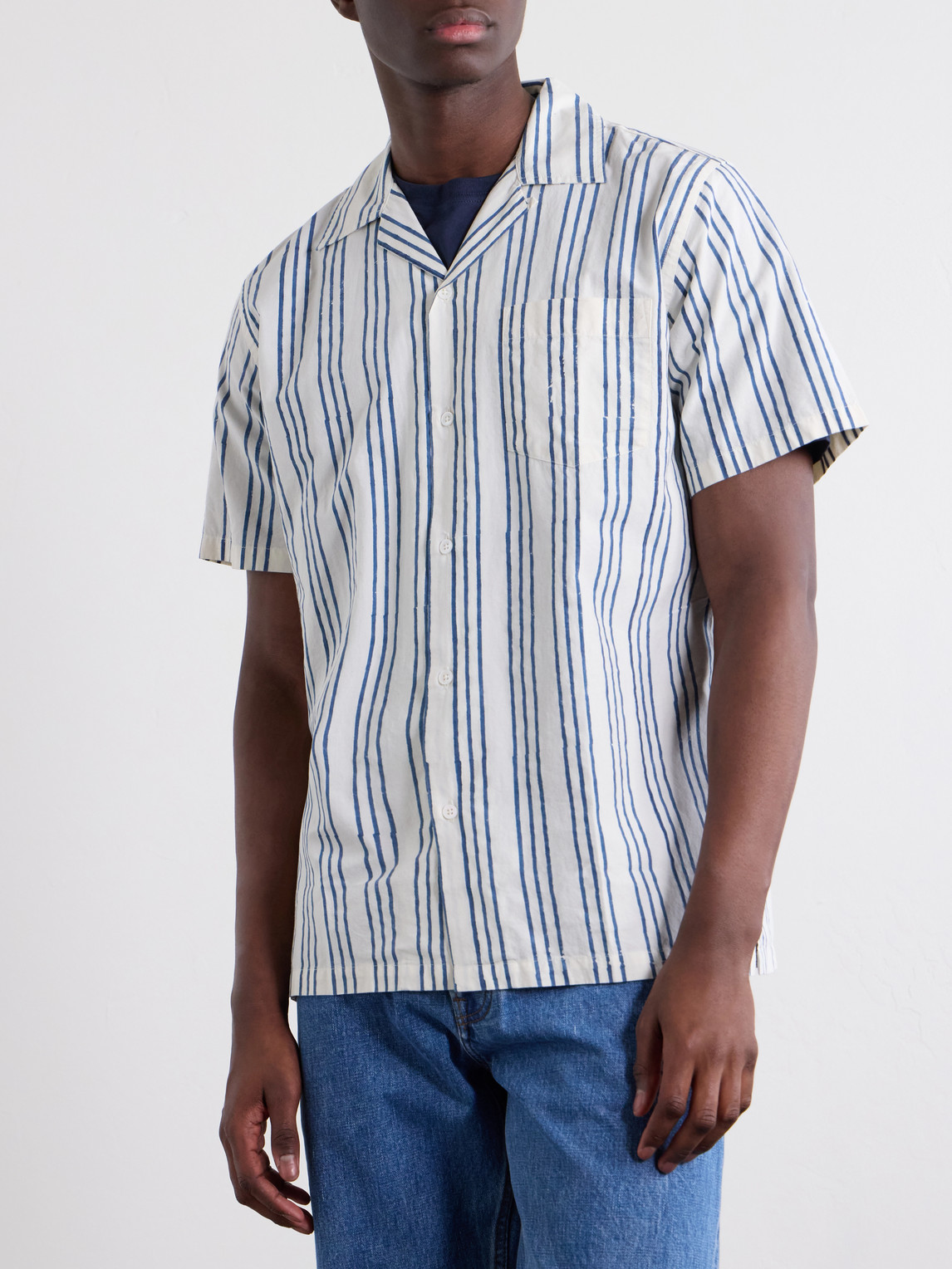 Camp-Collar Striped Cotton-Poplin Shirt