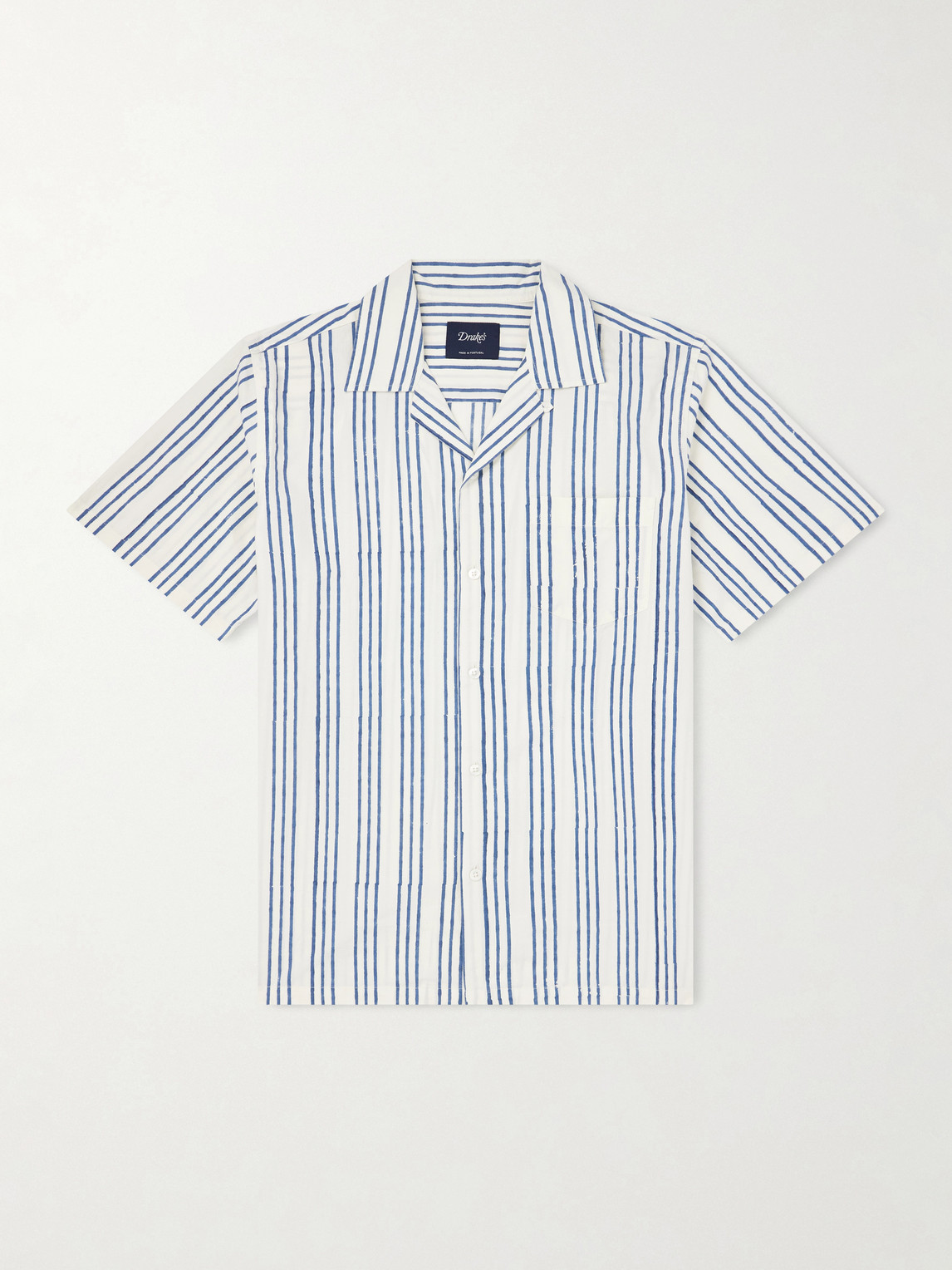 Drake's Camp-Collar Striped Cotton-Poplin Shirt - Men
