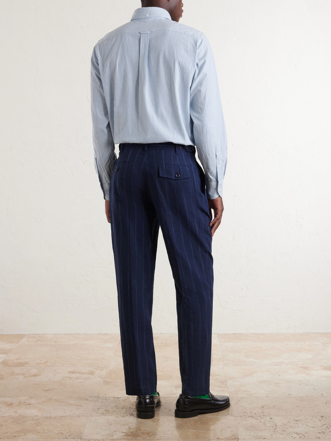Games Straight-Leg Pinstriped Cotton And Linen-Blend Suit Trousers