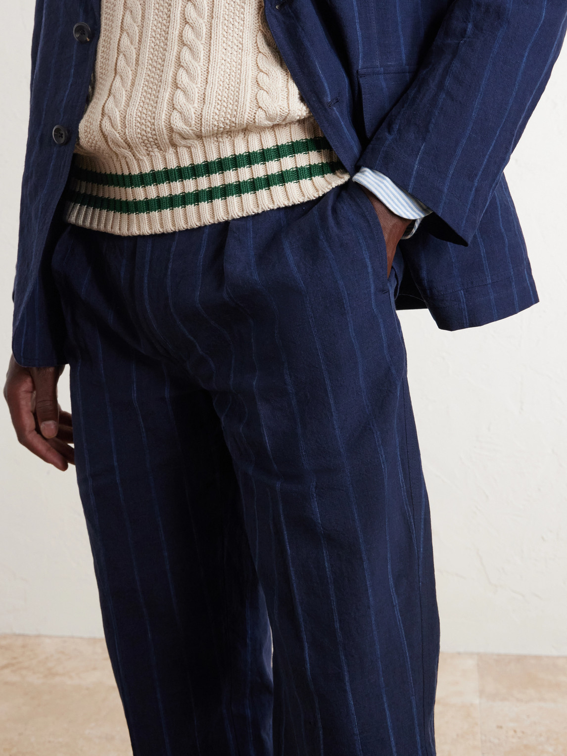 Games Straight-Leg Pinstriped Cotton And Linen-Blend Suit Trousers