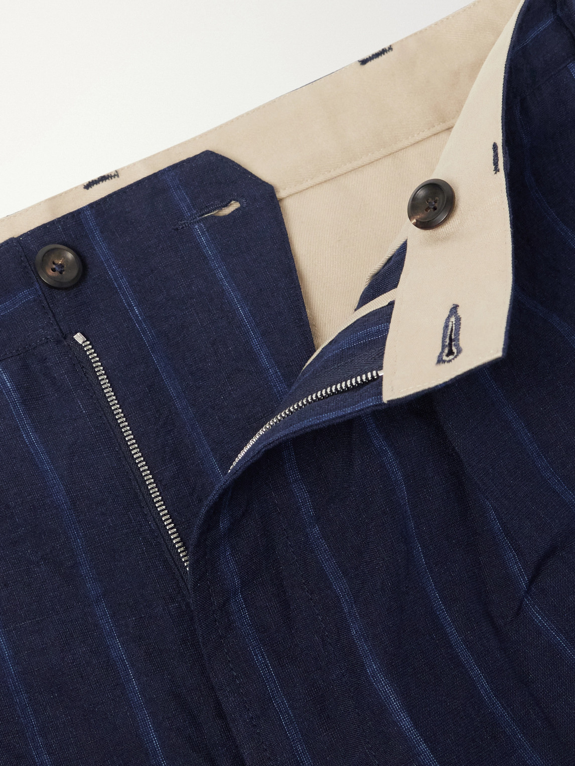 Games Straight-Leg Pinstriped Cotton And Linen-Blend Suit Trousers