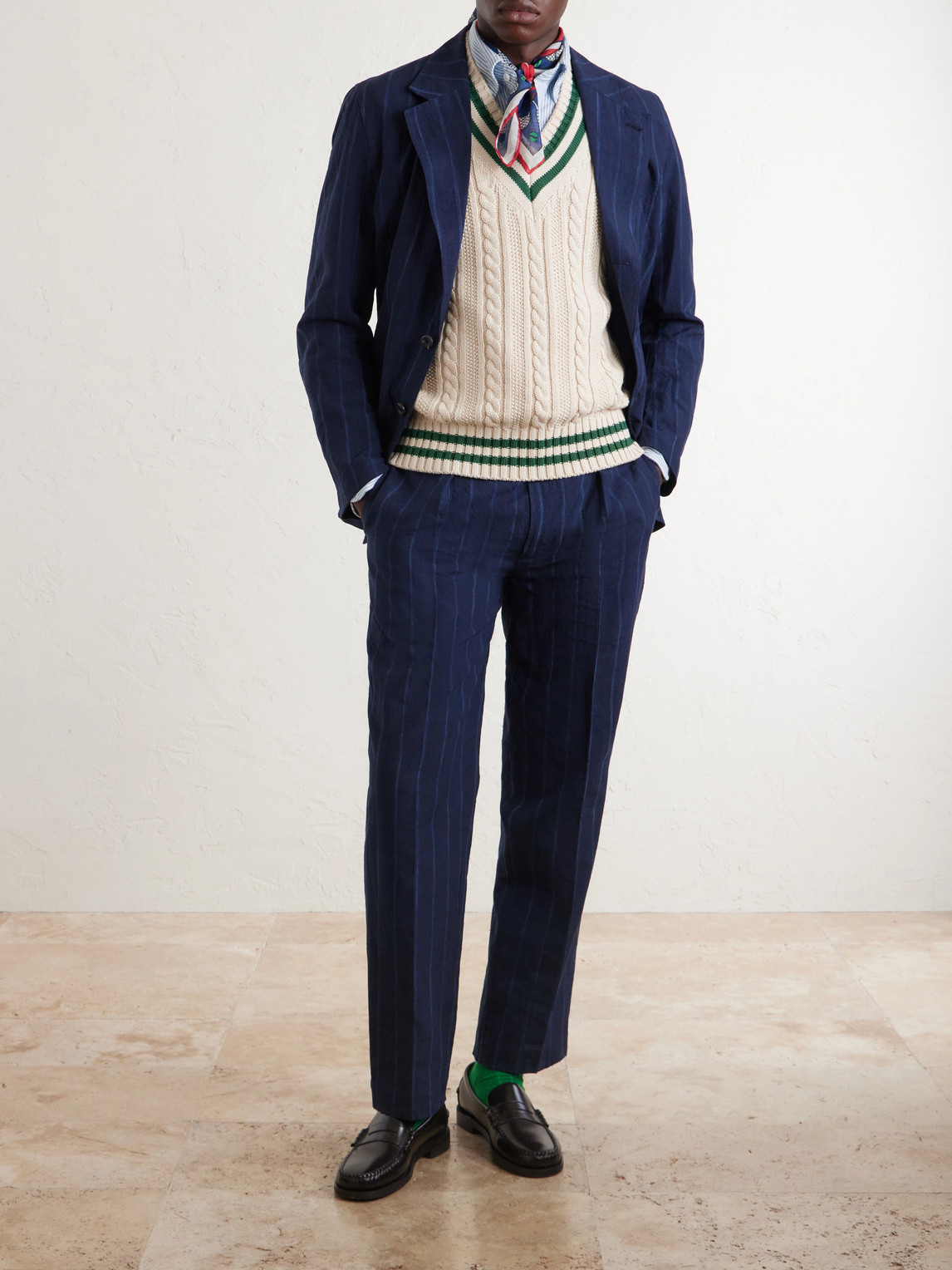 Games Straight-Leg Pinstriped Cotton And Linen-Blend Suit Trousers