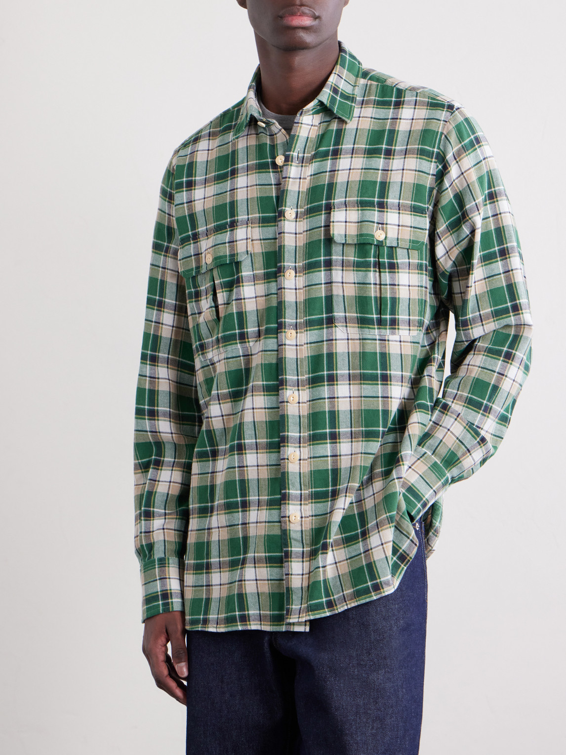  Drake's - Checked Cotton Shirt - Men - Green - S 