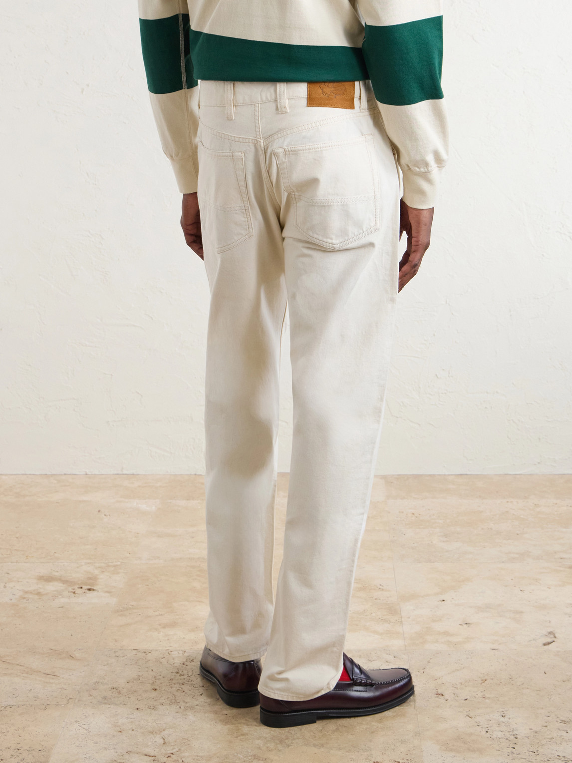 Straight-Leg Leather-Trimmed Jeans