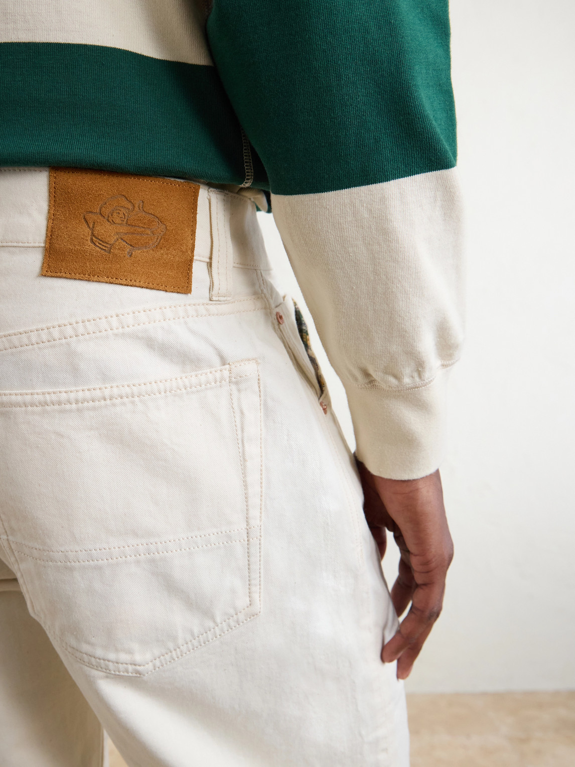 Straight-Leg Leather-Trimmed Jeans