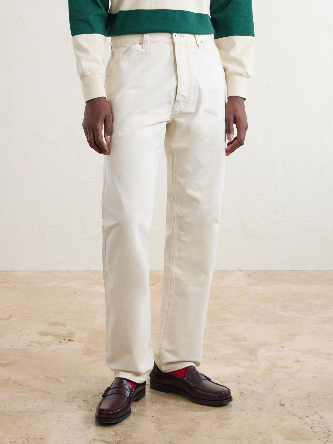 Straight-Leg Leather-Trimmed Jeans