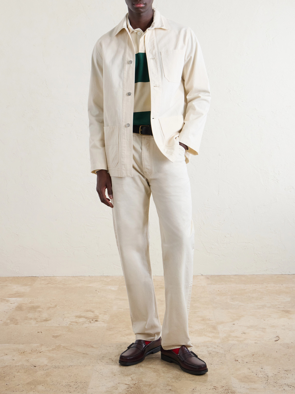 Straight-Leg Leather-Trimmed Jeans