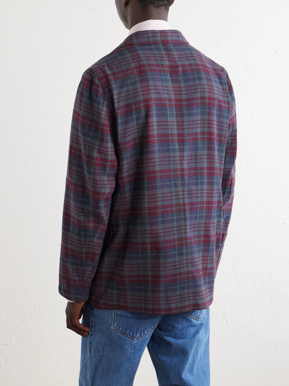  Drake's - Madras Games Checked Linen-blend Blazer - Men - Blue - Uk/us 38 