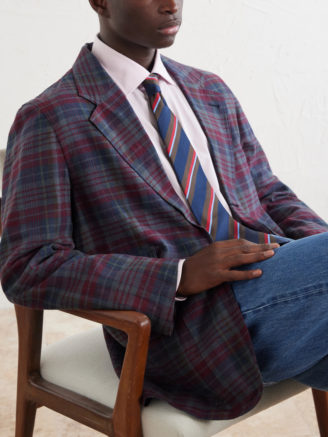 Madras Games Checked Linen-Blend Blazer