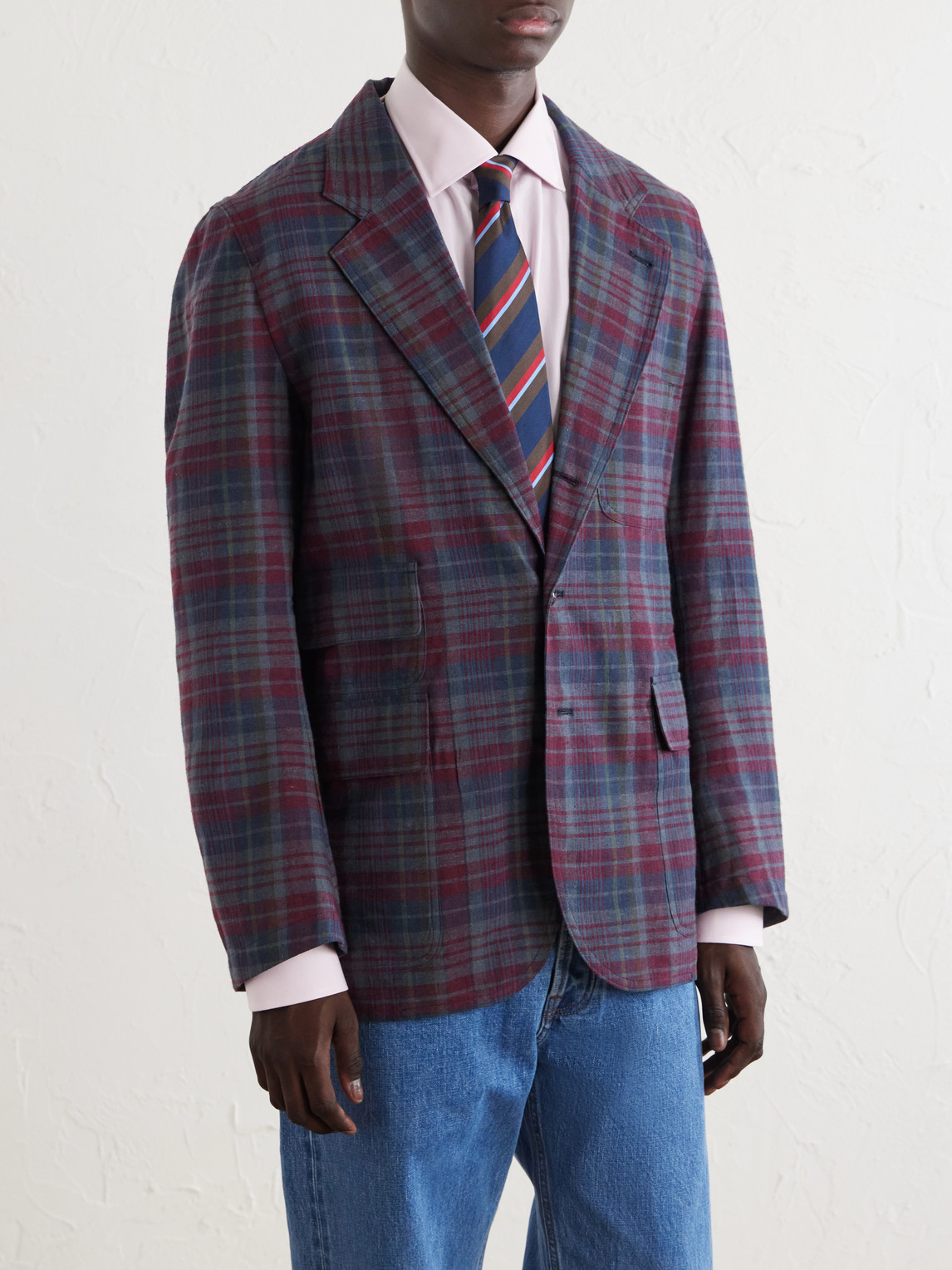  Drake's - Madras Games Checked Linen-blend Blazer - Men - Blue - Uk/us 38 