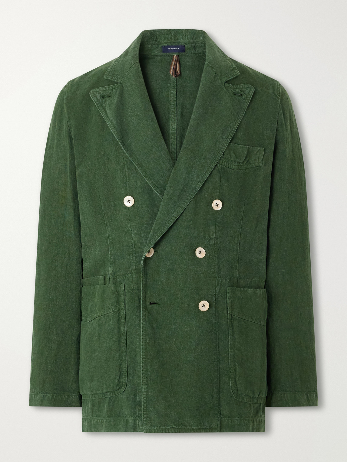 Drake's Games Double-breasted Linen Blazer In Green