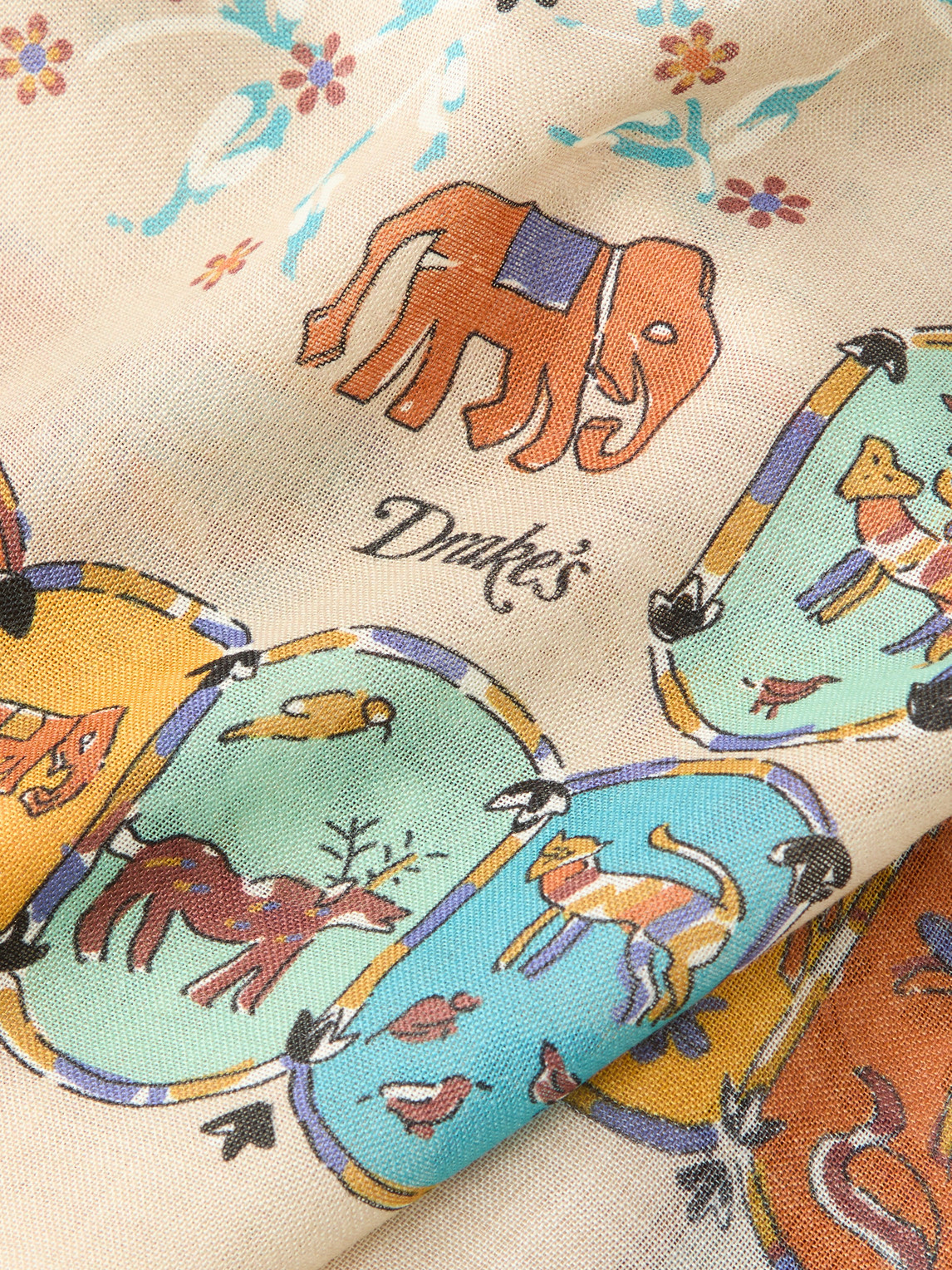  Drake's - Frayed Printed Wool And Silk-blend Scarf - Men - Neutrals 