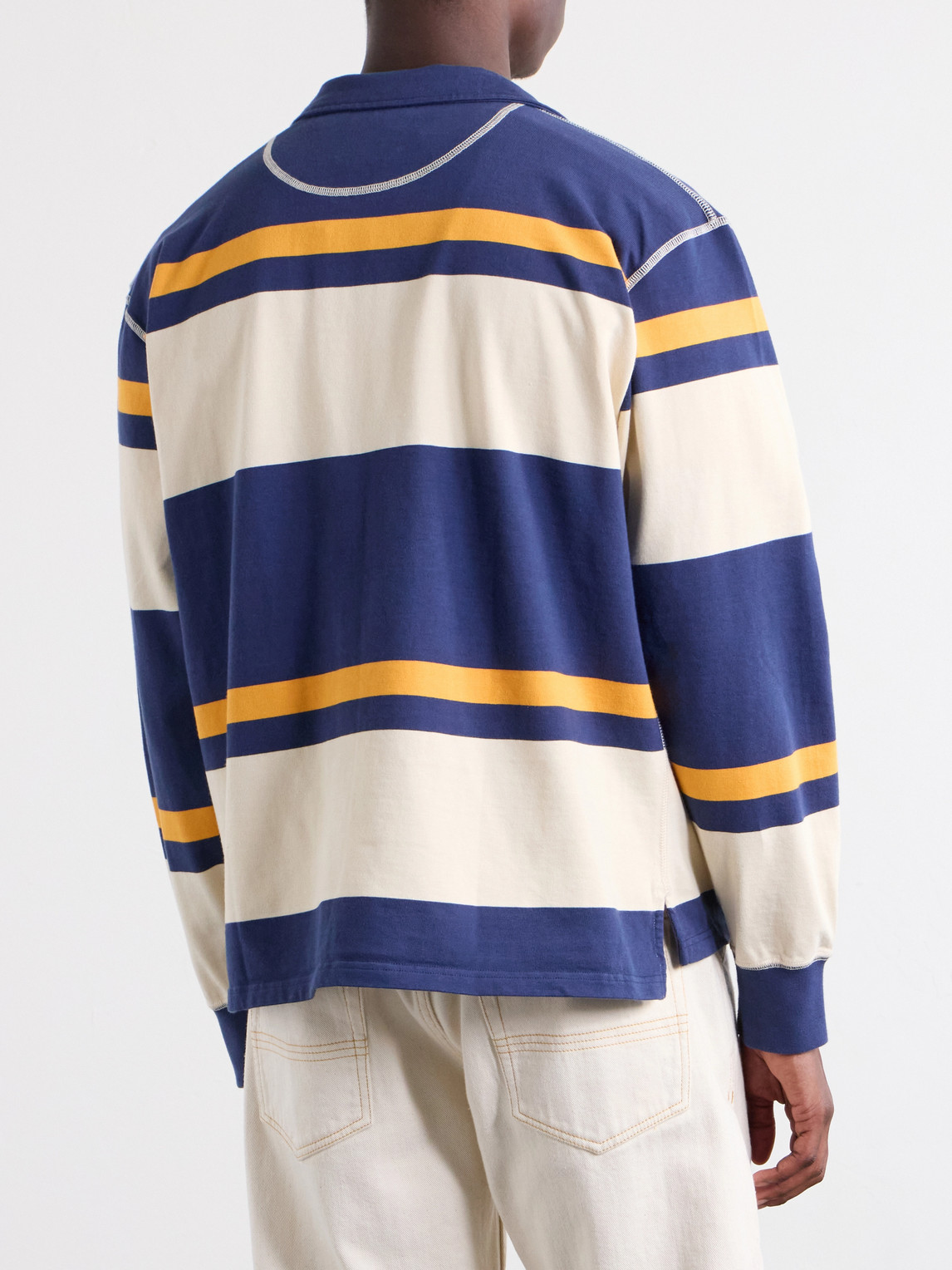 Striped Cotton-Jersey Half-Zip Polo Shirt