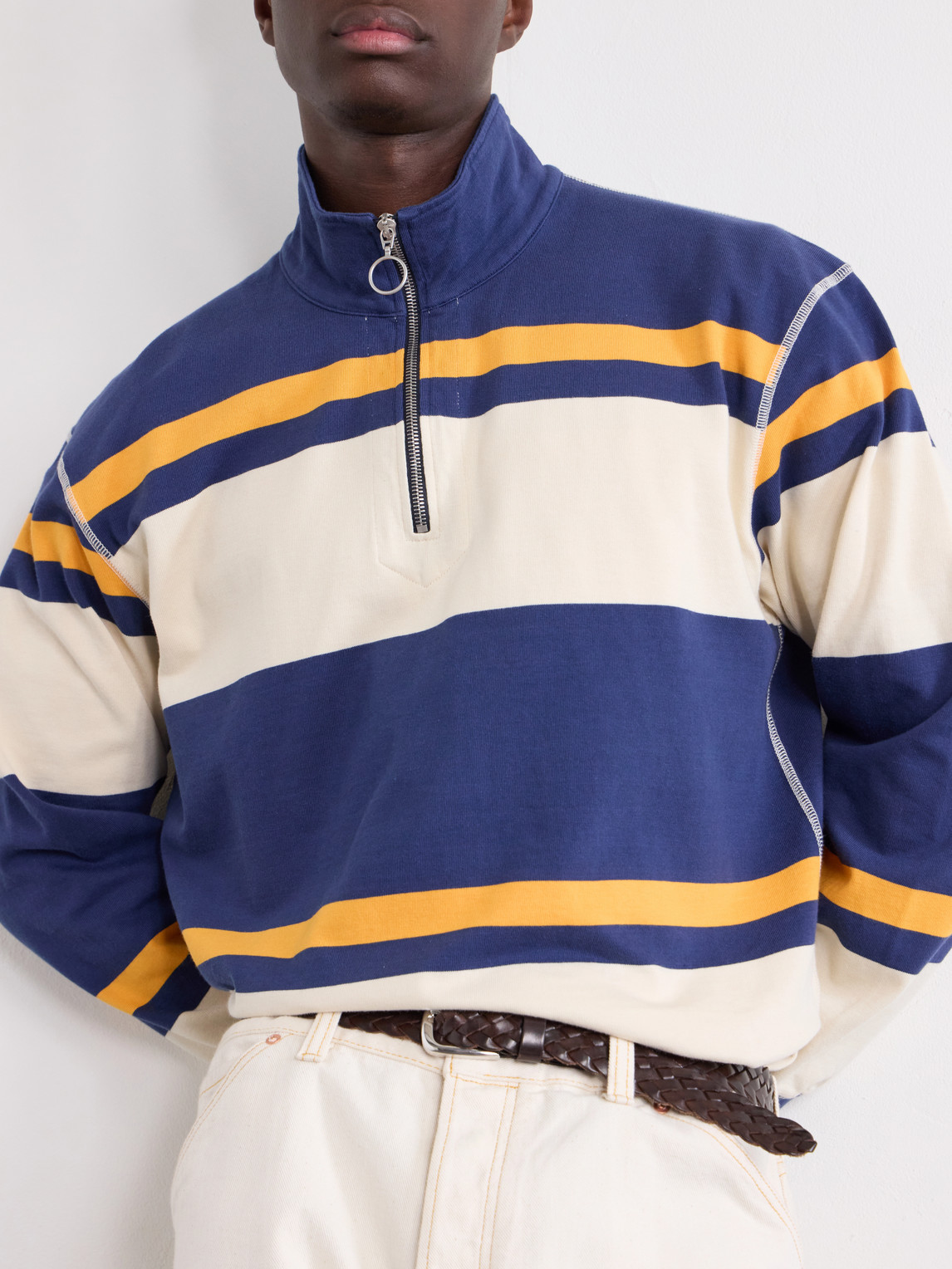 Striped Cotton-Jersey Half-Zip Polo Shirt