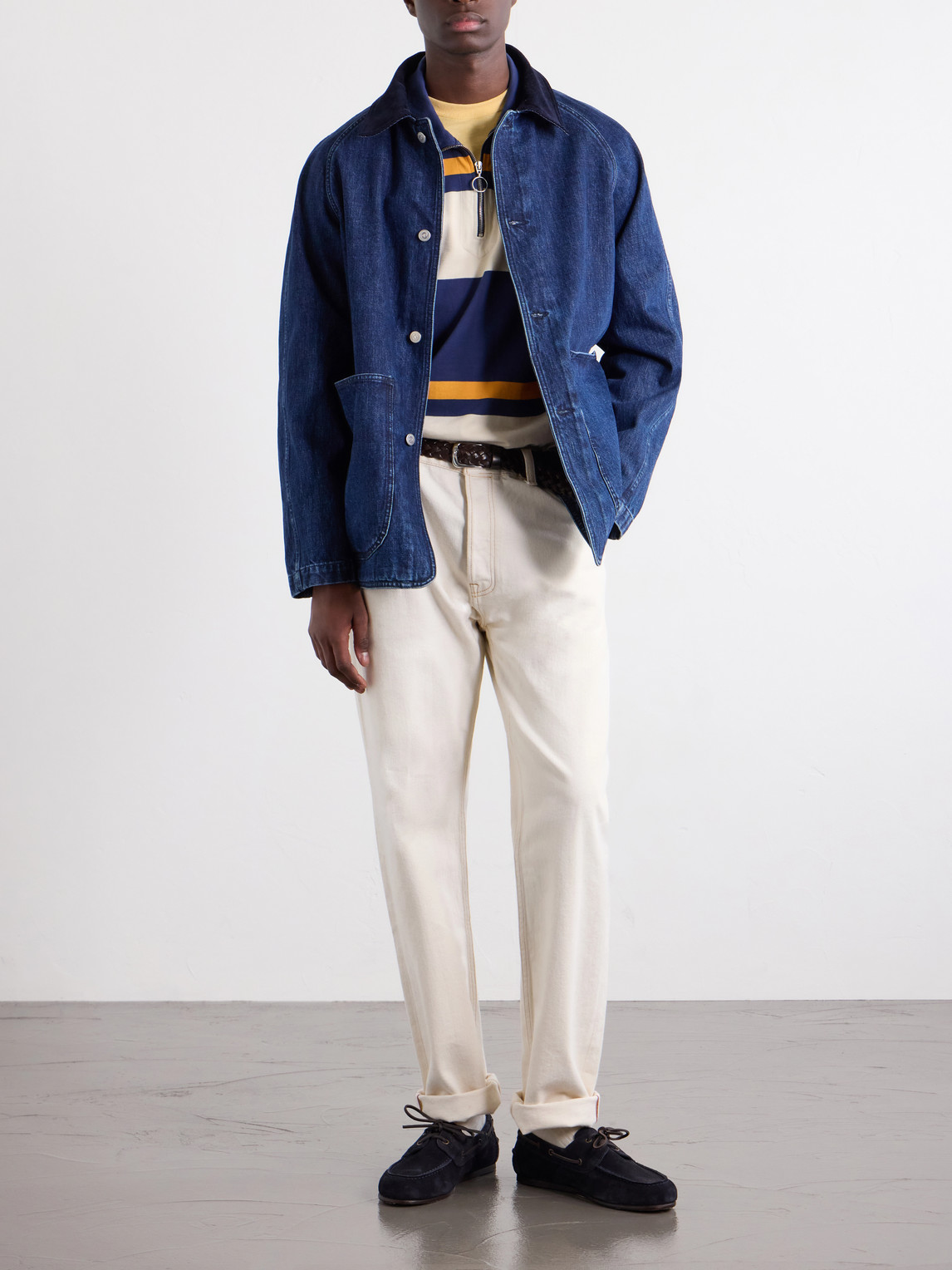 Striped Cotton-Jersey Half-Zip Polo Shirt