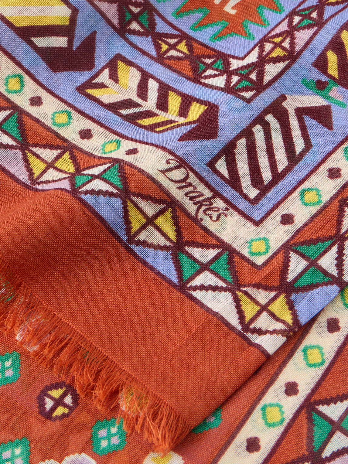  Drake's - Printed Wool And Silk-blend Scarf - Men - Brown 