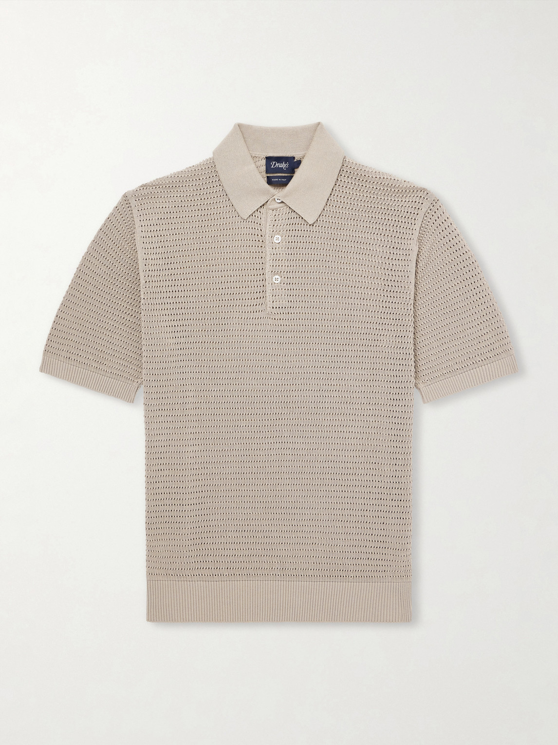 Drake's Mesh-knit Cotton Polo Shirt In Neutral