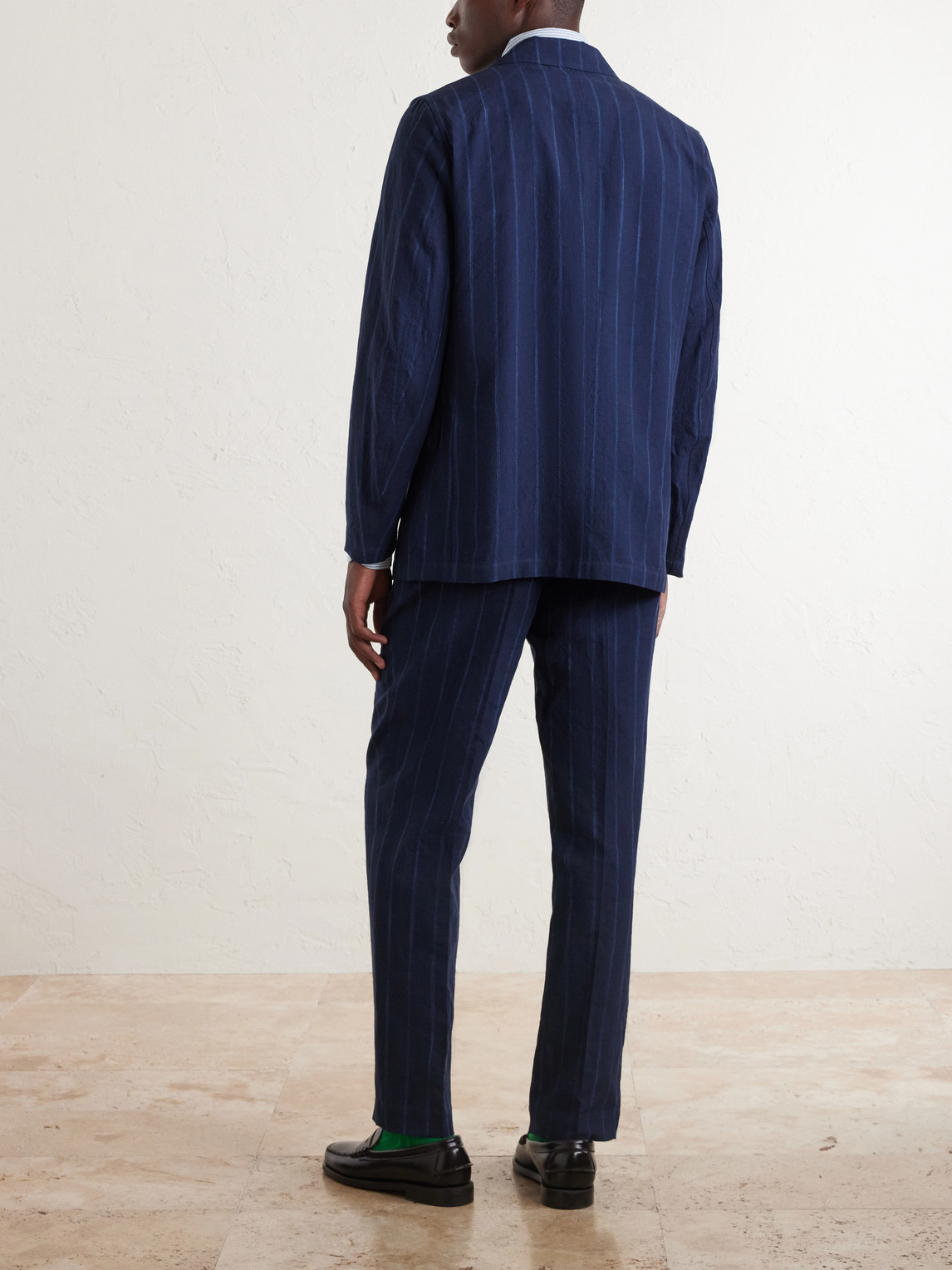 Games Pinstriped Linen And Cotton-Blend Suit Jacket