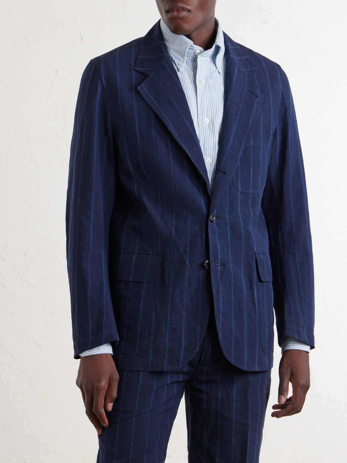 Games Pinstriped Linen And Cotton-Blend Suit Jacket